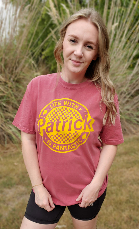 LIFE WITH PATRICK IS FANTASTIC Red Vintage Wash Short Sleeve Tee