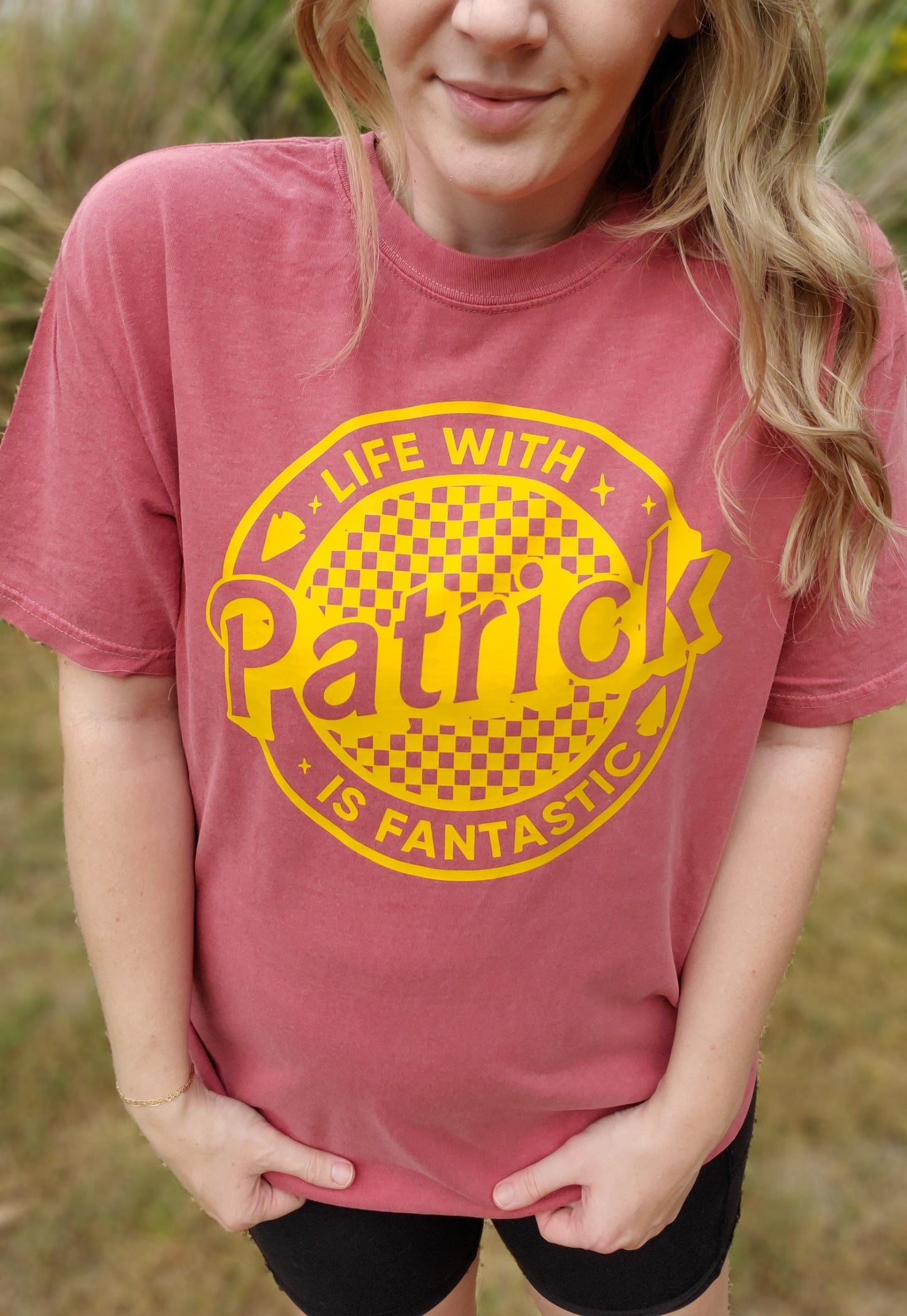 LIFE WITH PATRICK IS FANTASTIC Red Vintage Wash Short Sleeve Tee