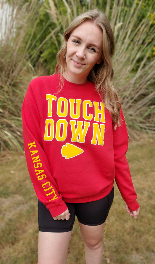 TOUCHDOWN ARROWHEAD *PUFF* Red Crewneck Sweatshirt (ADULT)