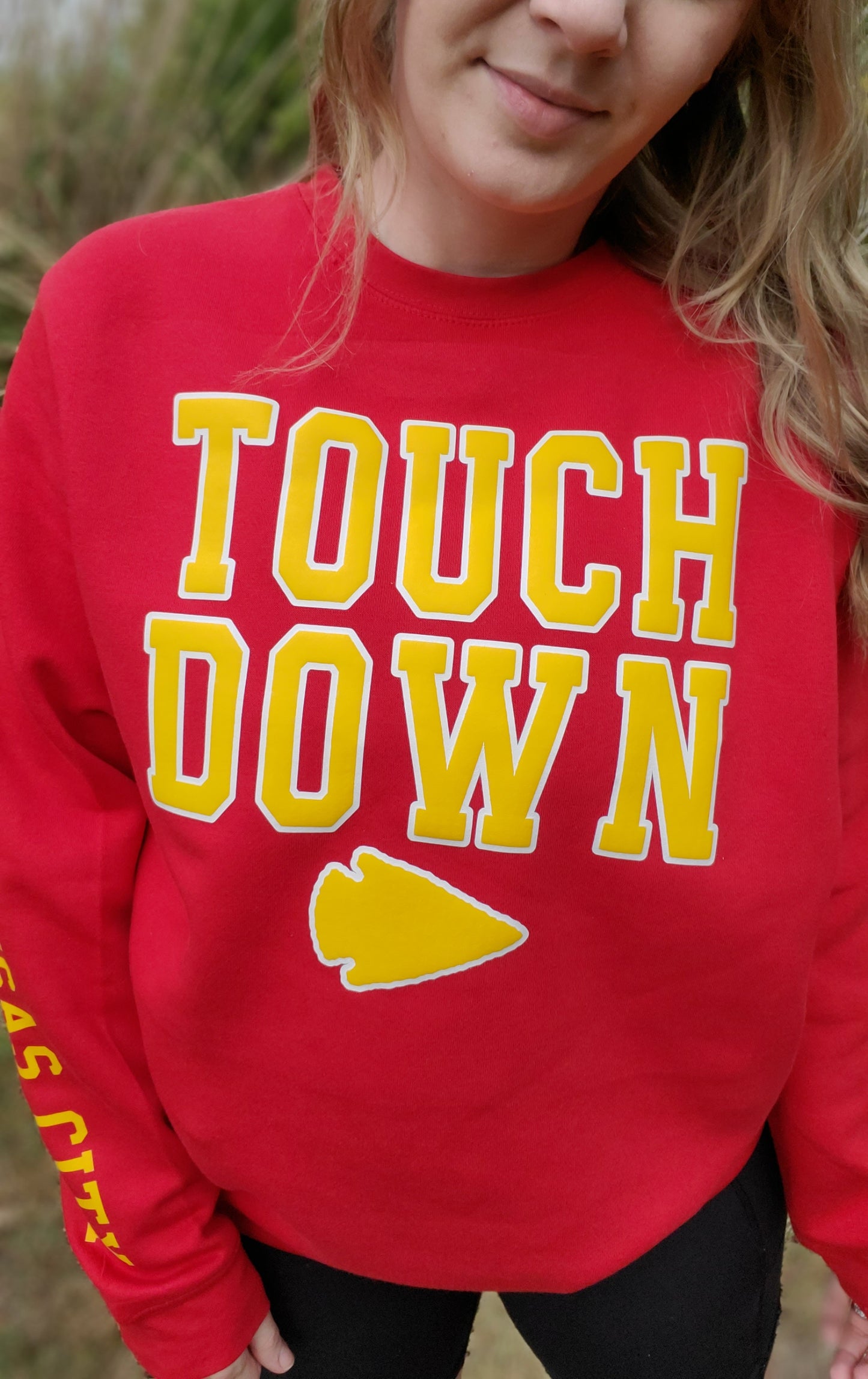 TOUCHDOWN ARROWHEAD *PUFF* Red Crewneck Sweatshirt (ADULT)