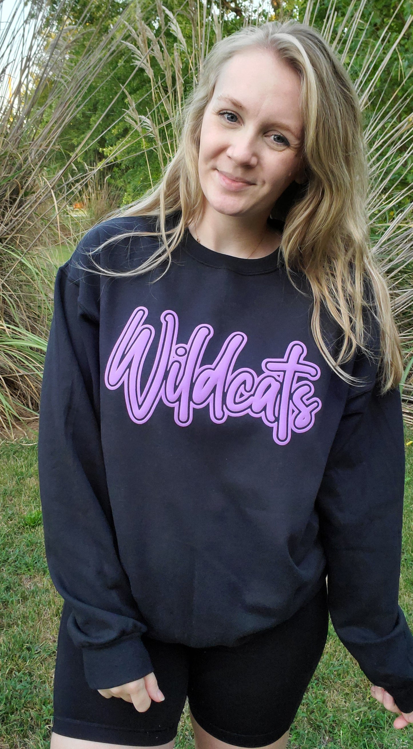 WILDCATS SCRIPT *PUFF* Black Crewneck Sweatshirt