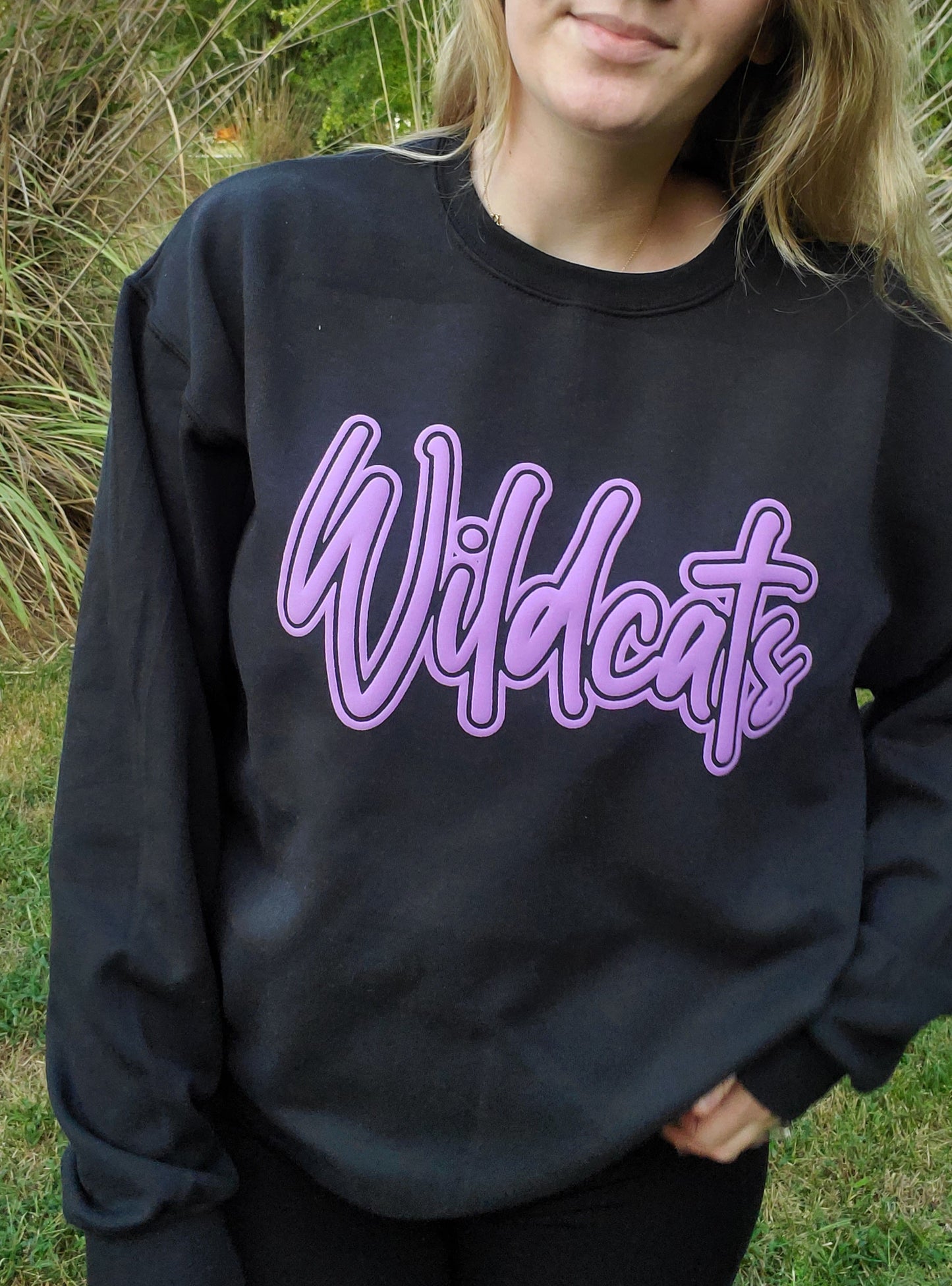 WILDCATS SCRIPT *PUFF* Black Crewneck Sweatshirt