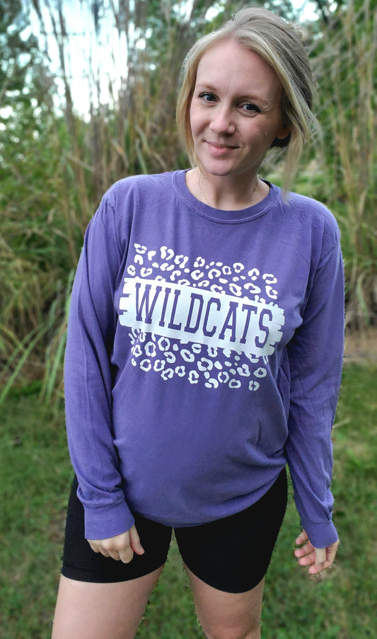 WILDCATS Leopard Purple Vintage Wash Long Sleeve Tee