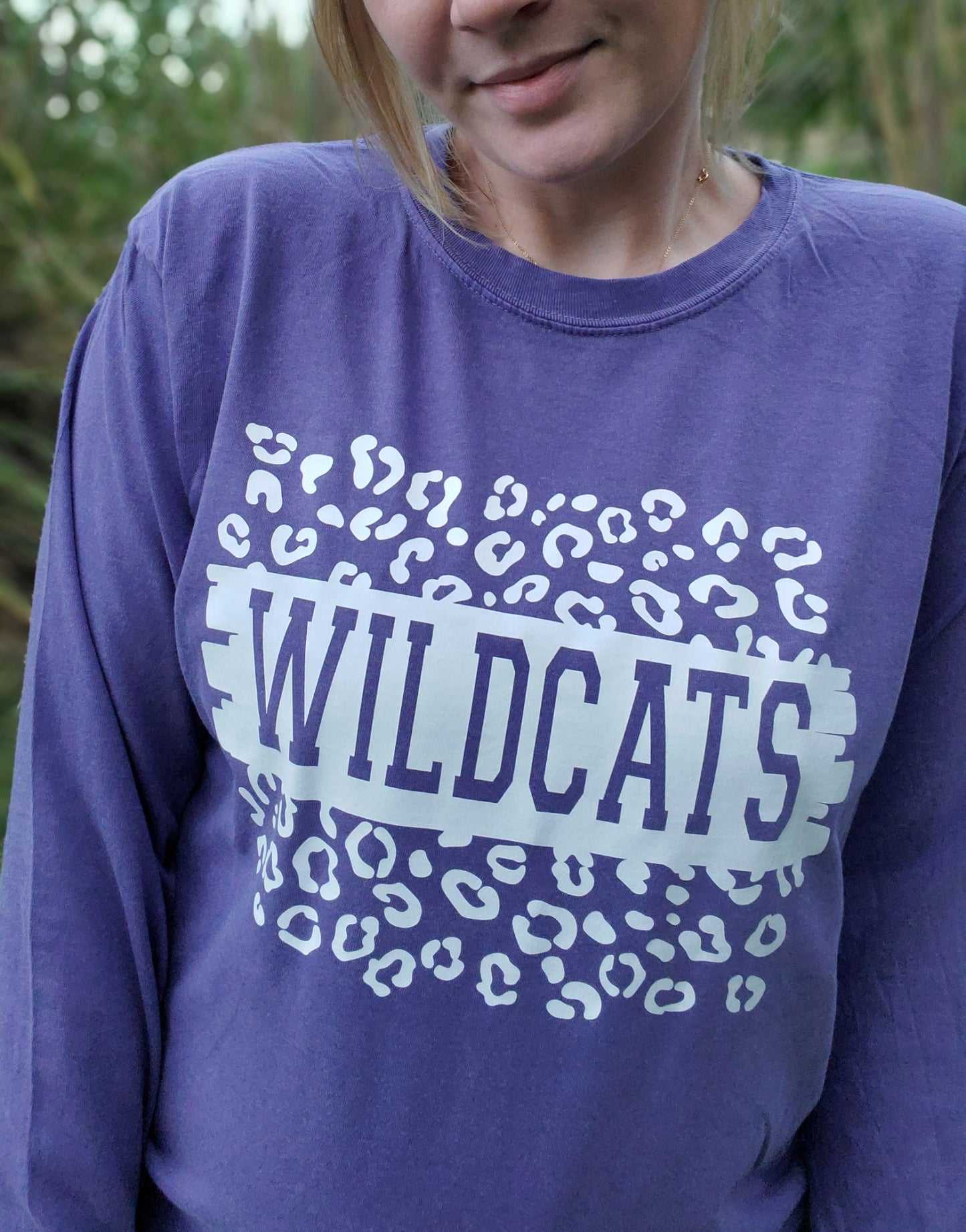 WILDCATS Leopard Purple Vintage Wash Long Sleeve Tee