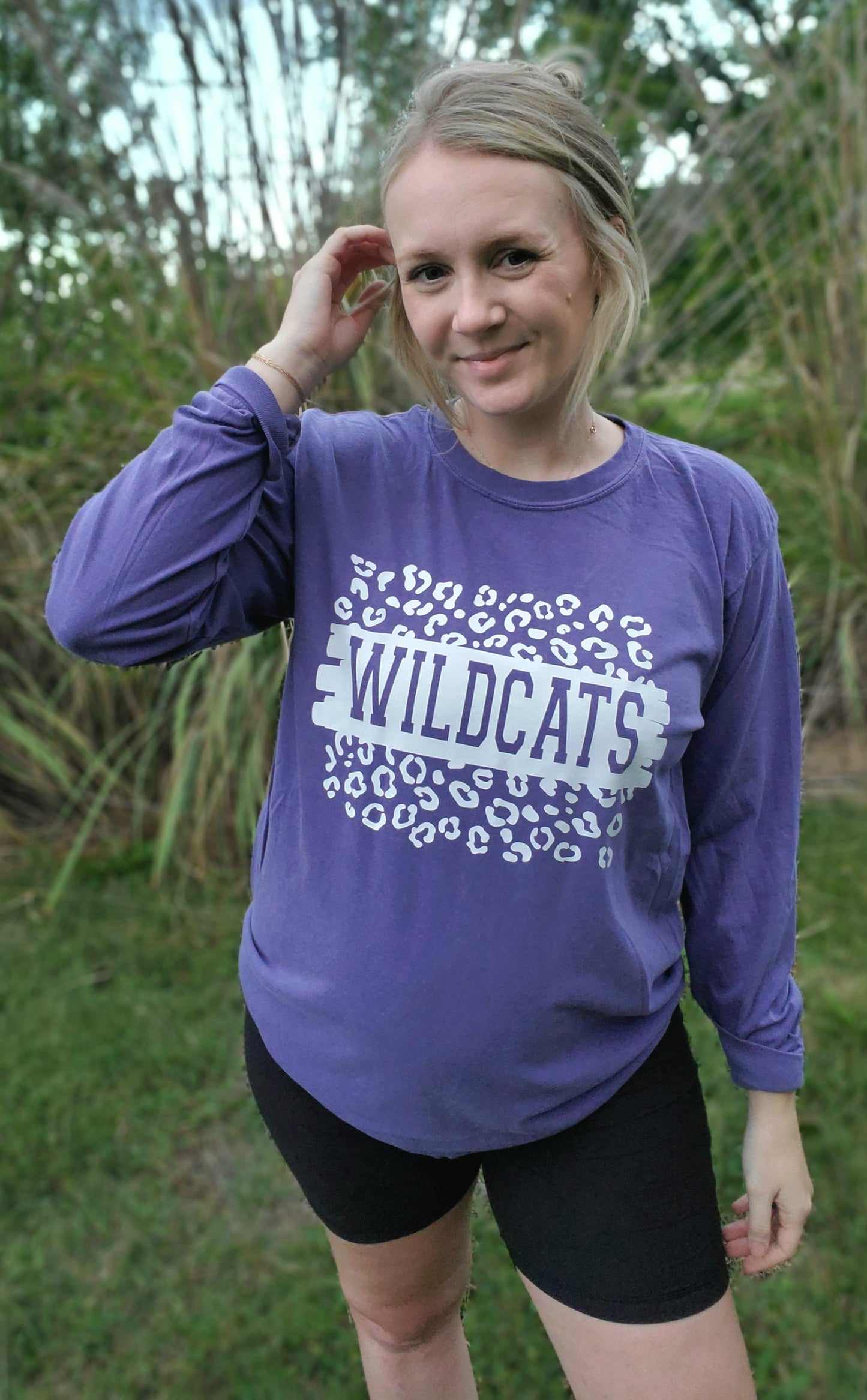 WILDCATS Leopard Purple Vintage Wash Long Sleeve Tee