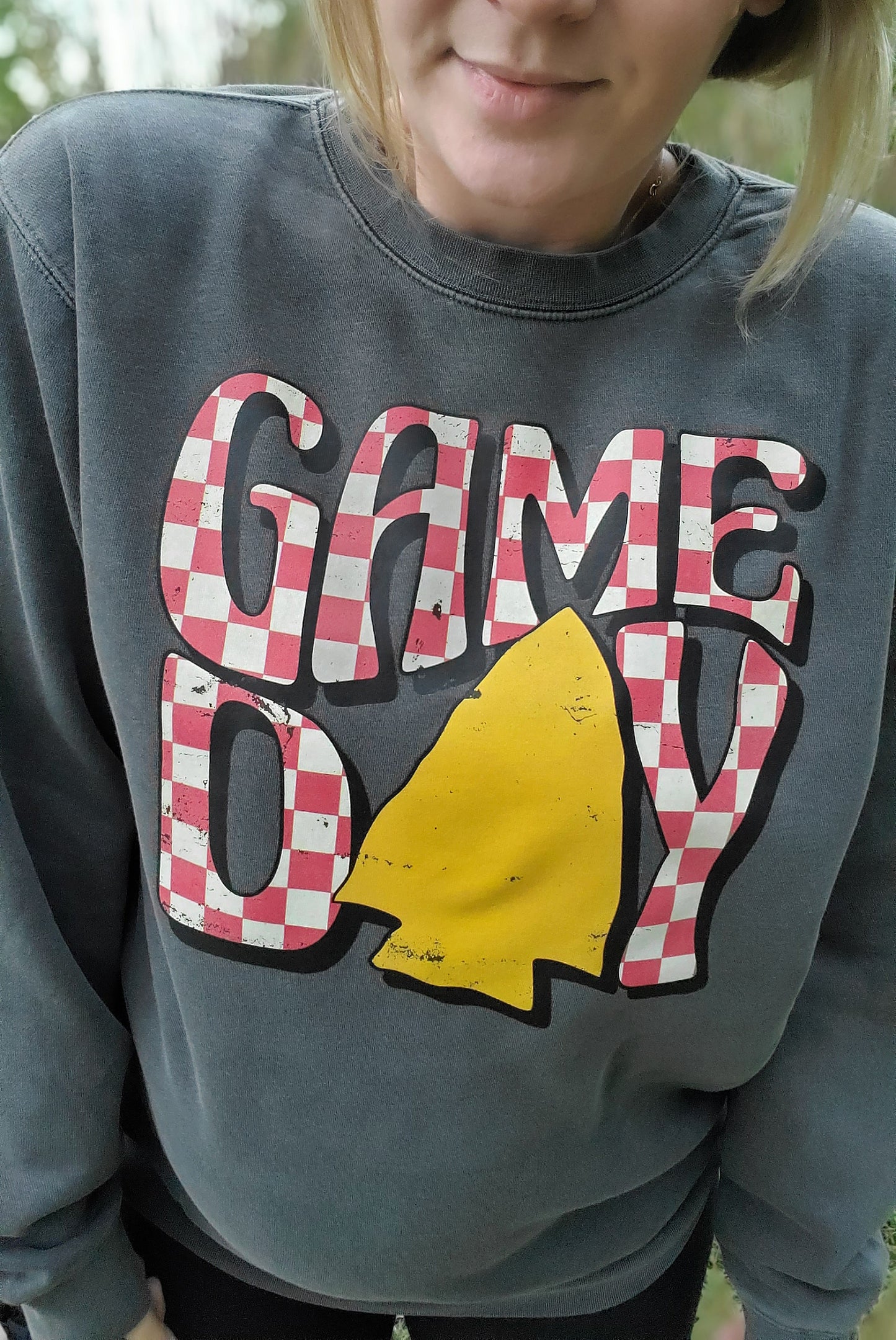 CHECKERED GAME DAY Charcoal Vintage Wash Crewneck