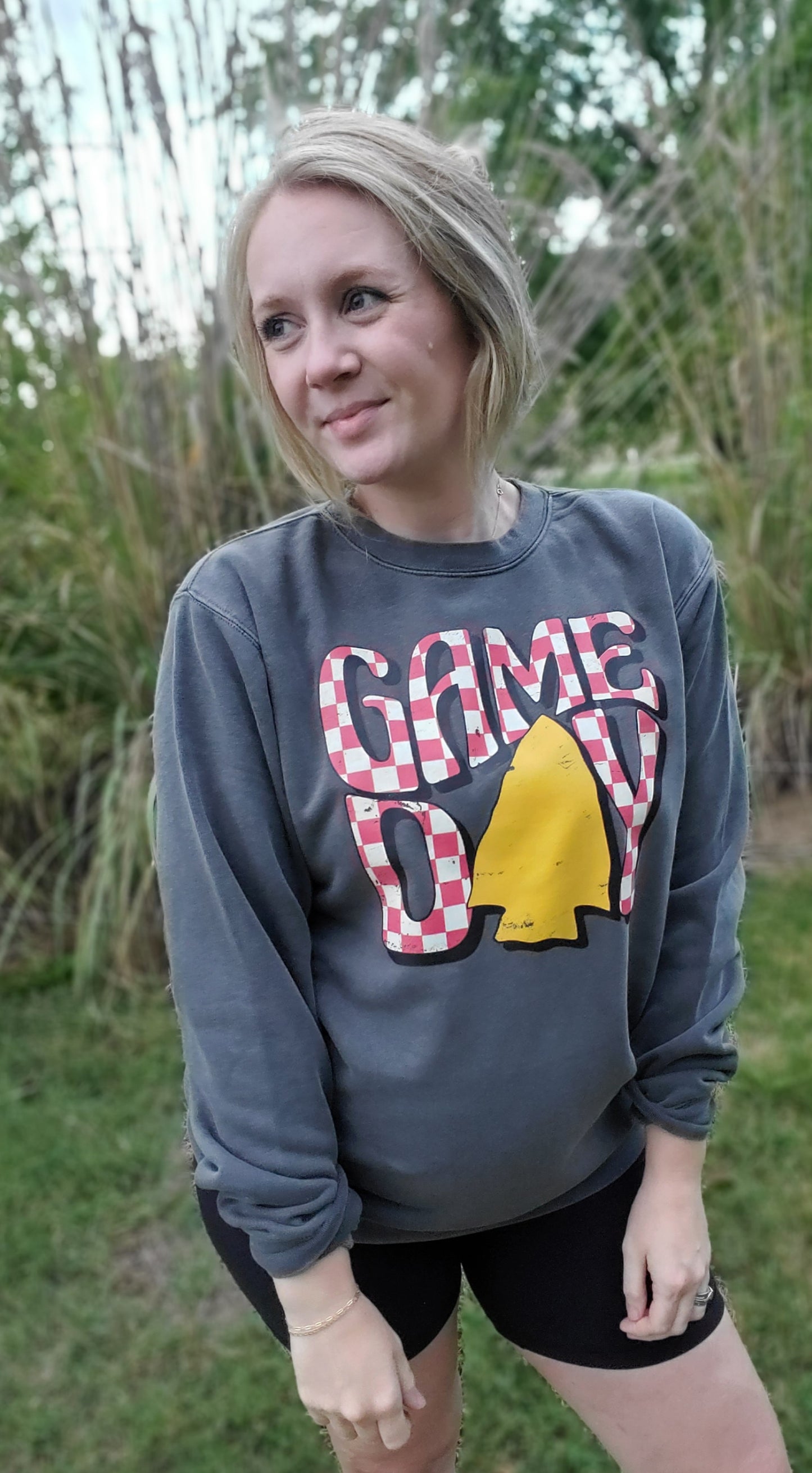 CHECKERED GAME DAY Charcoal Vintage Wash Crewneck