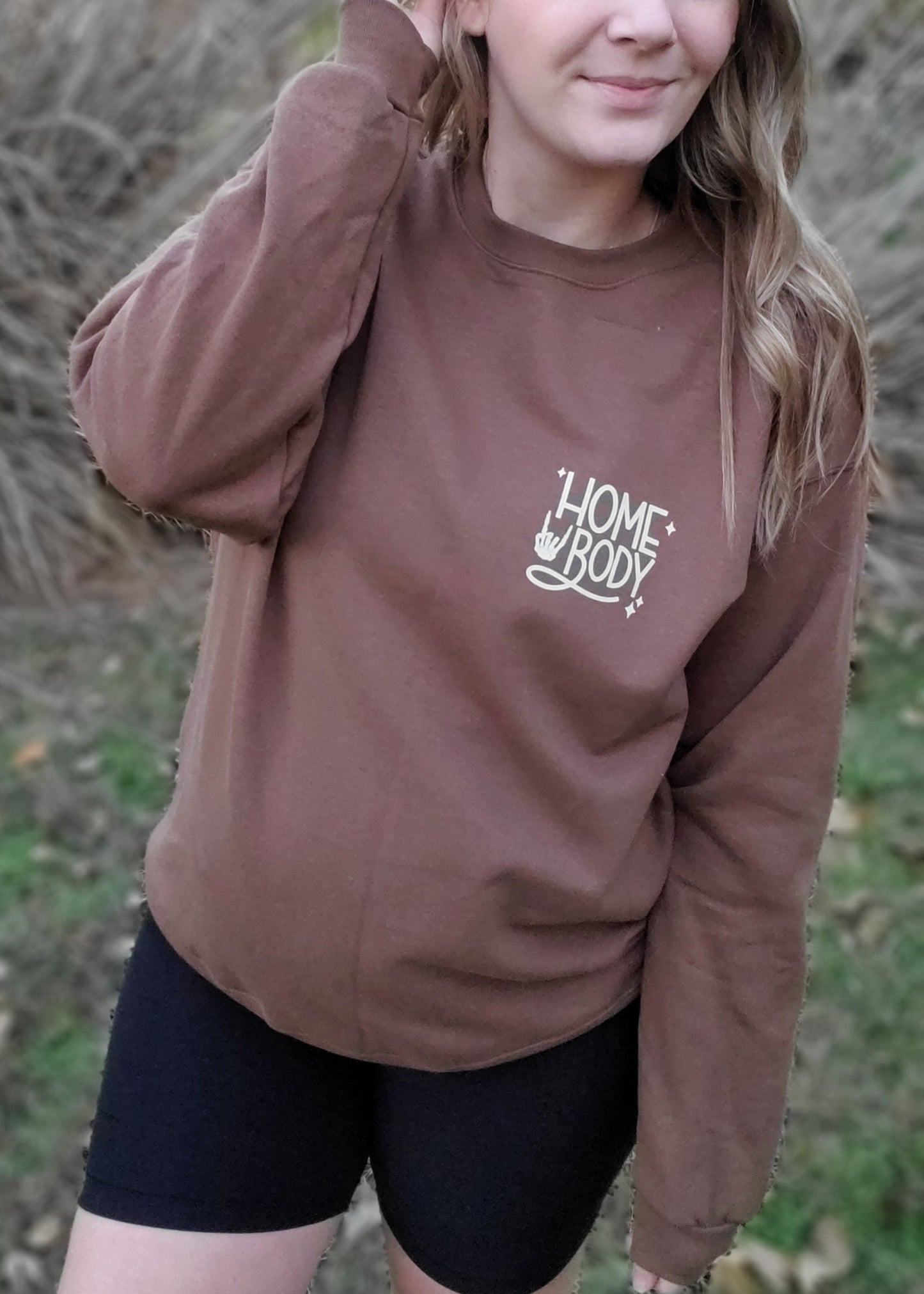 HOMEBODY Checkered Brown Crewneck Sweatshirt