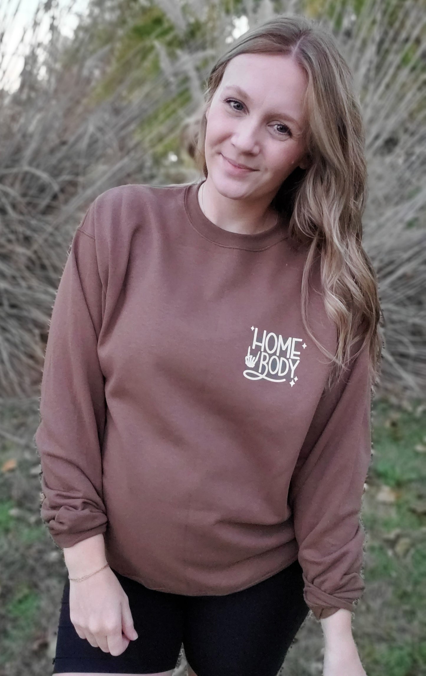 HOMEBODY Checkered Brown Crewneck Sweatshirt