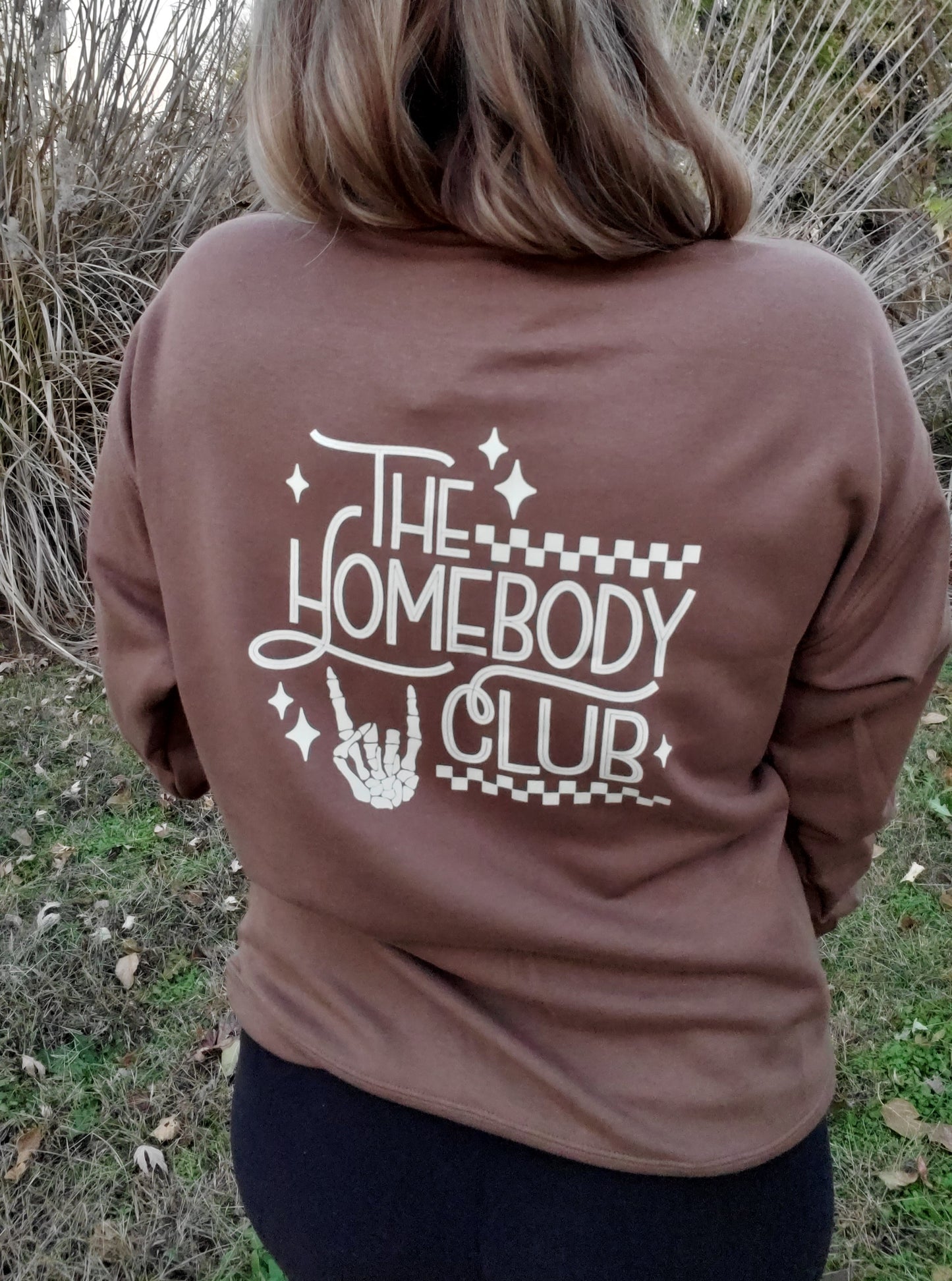 HOMEBODY Checkered Brown Crewneck Sweatshirt