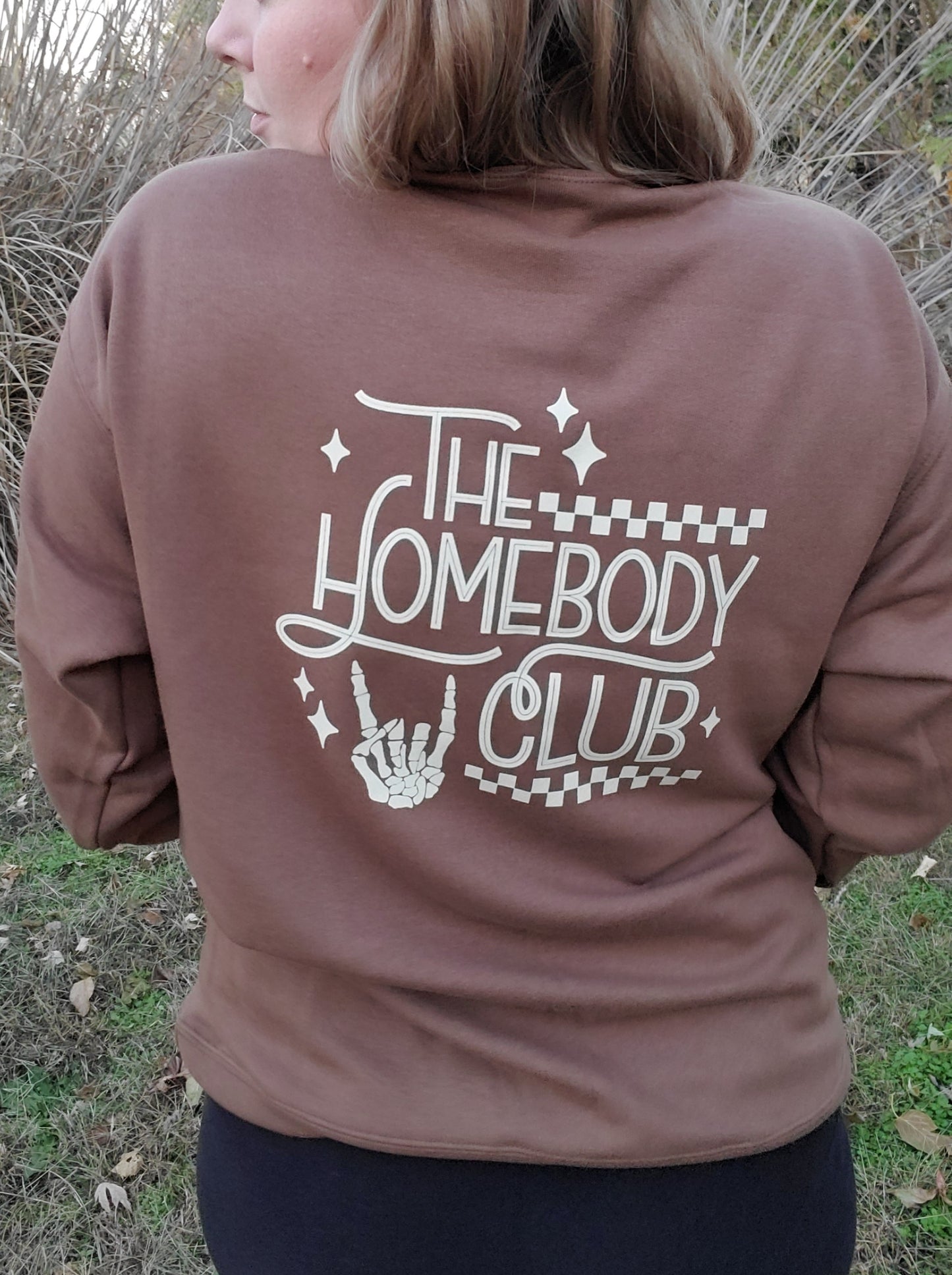 HOMEBODY Checkered Brown Crewneck Sweatshirt