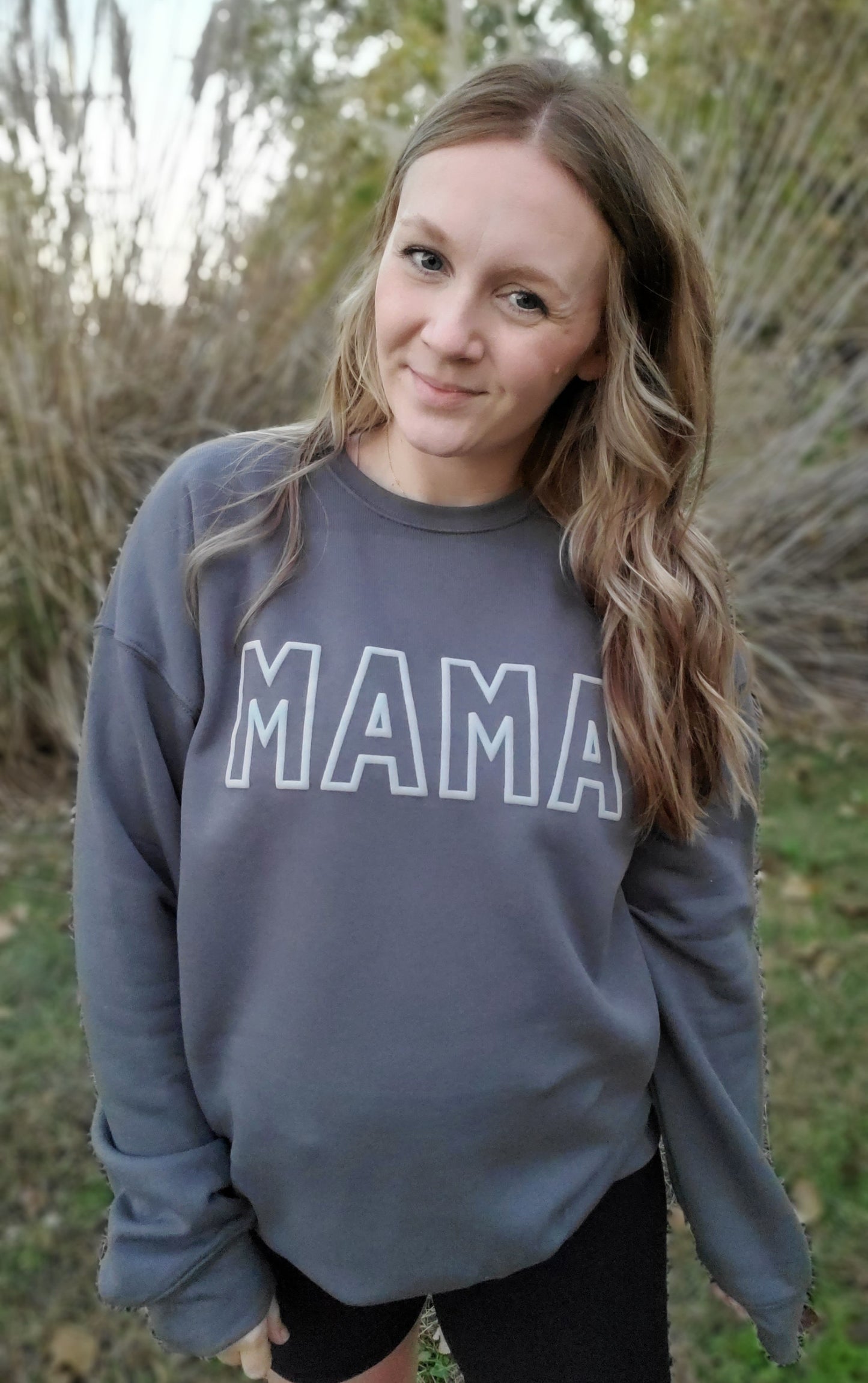 MAMA Charcoal Tonal *PUFF* Drop Shoulder Crewneck