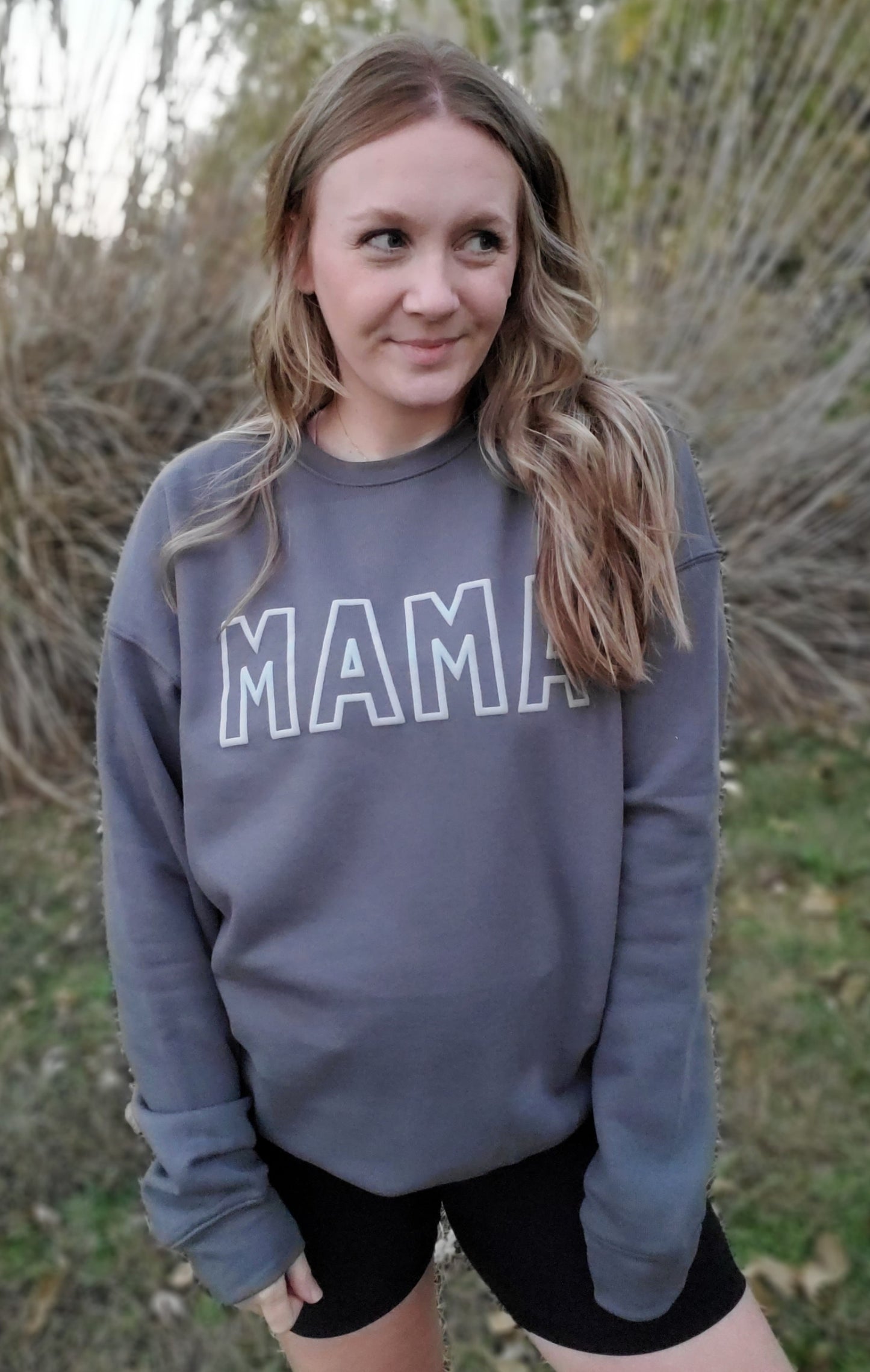 MAMA Charcoal Tonal *PUFF* Drop Shoulder Crewneck