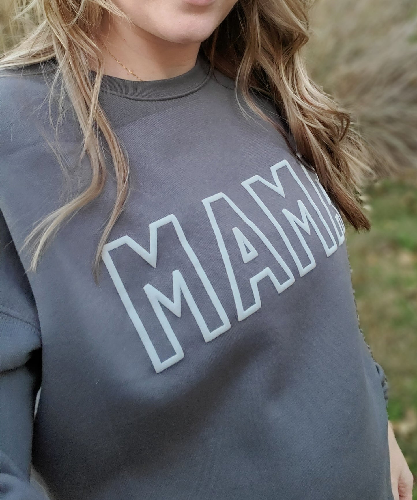 MAMA Charcoal Tonal *PUFF* Drop Shoulder Crewneck