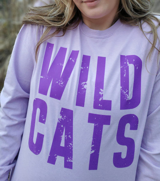 WILDCATS Lavender Vintage Wash Long Sleeve Tee