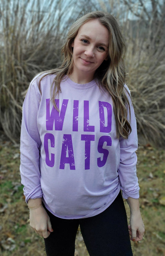 WILDCATS Lavender Vintage Wash Long Sleeve Tee