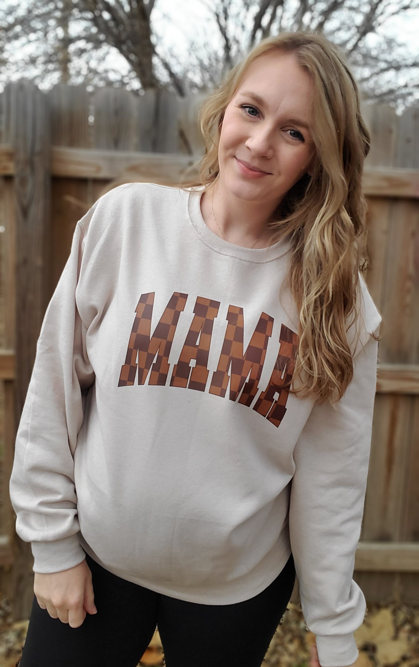 MAMA Brown Checkered Sand Crewneck Sweatshirt