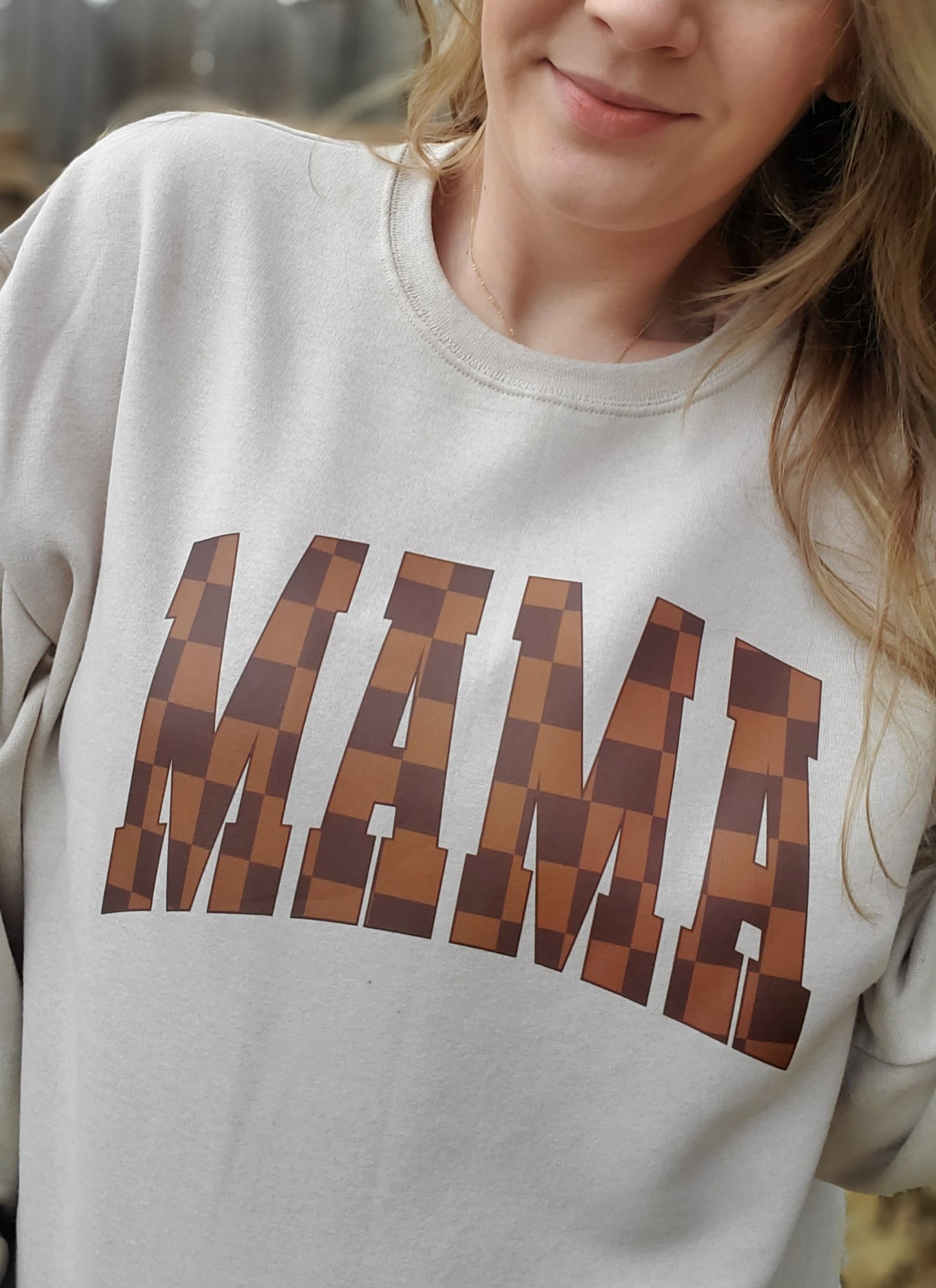 MAMA Brown Checkered Sand Crewneck Sweatshirt