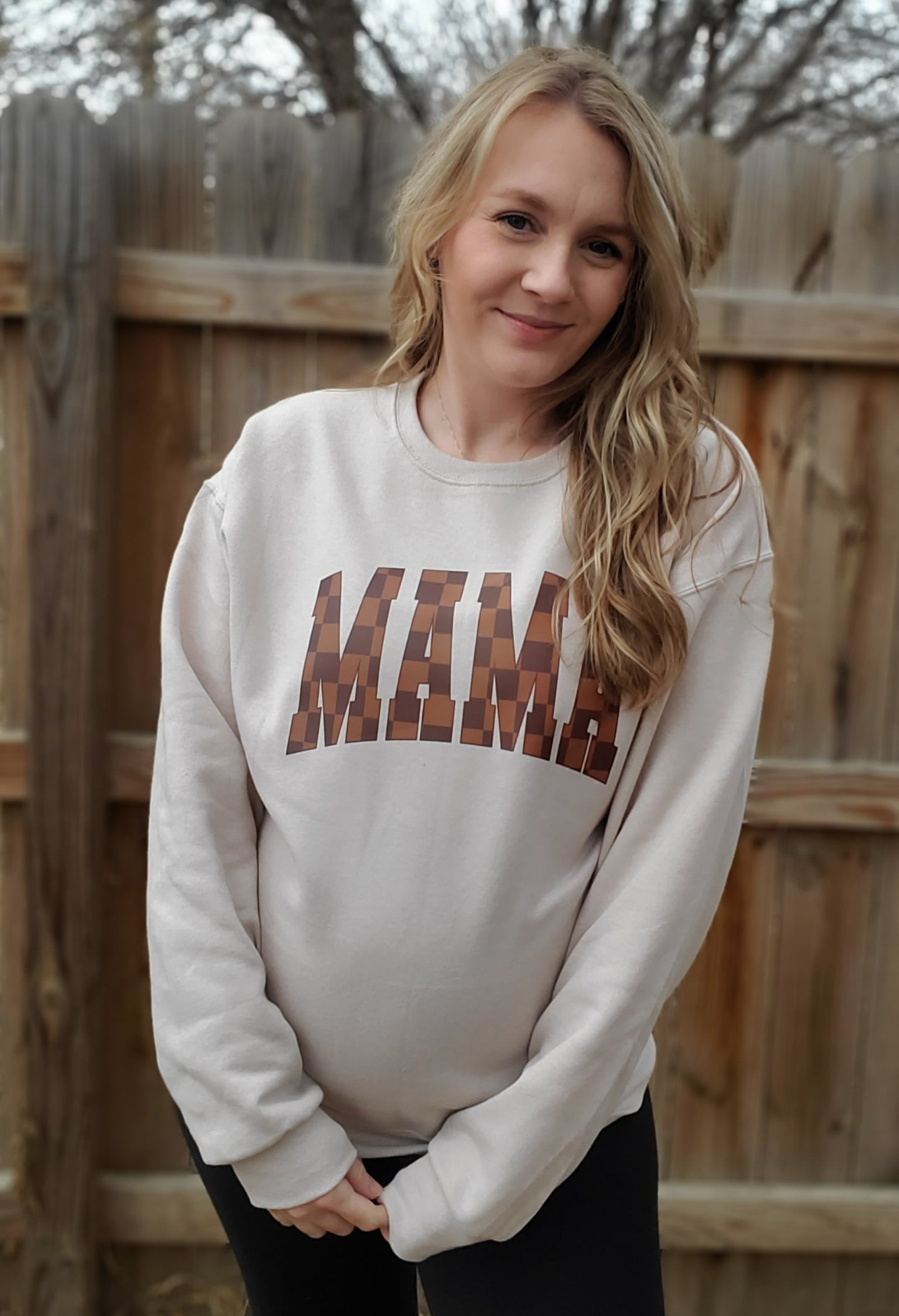 MAMA Brown Checkered Sand Crewneck Sweatshirt