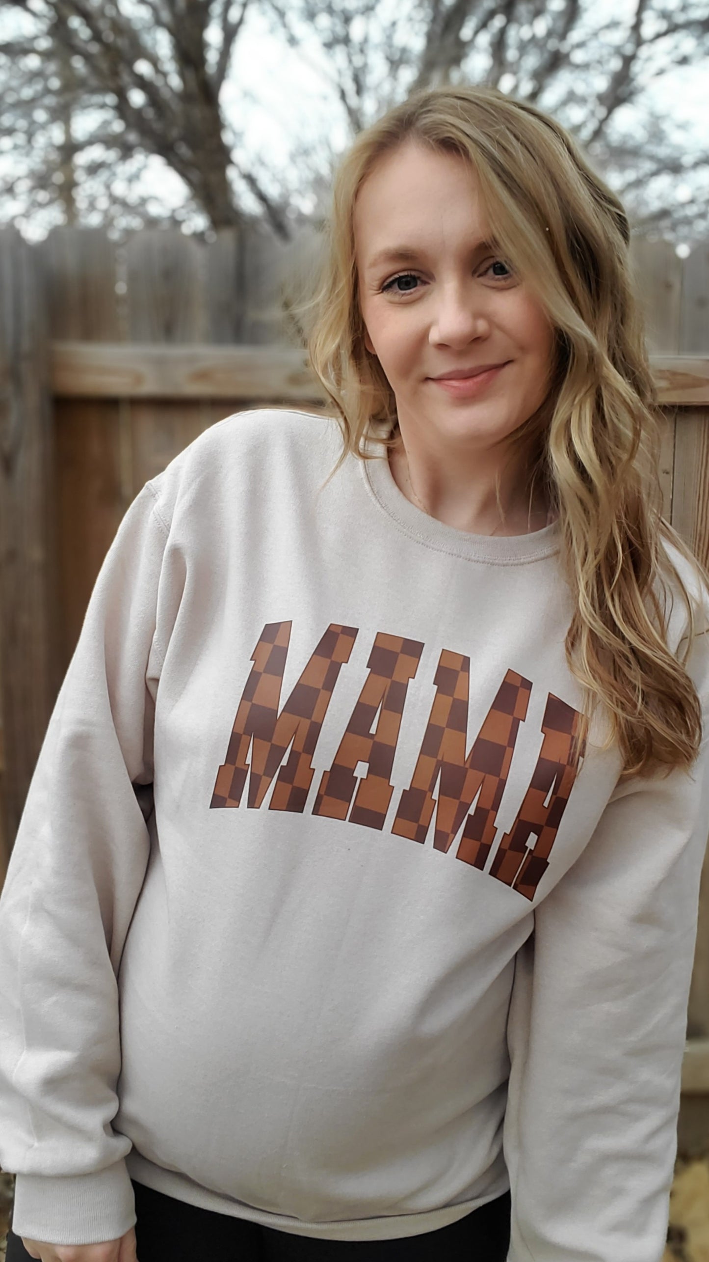 MAMA Brown Checkered Sand Crewneck Sweatshirt