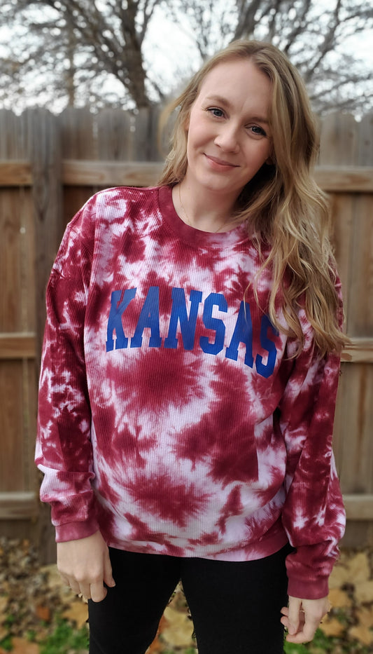 KANSAS Red Tie Dye Corded Crewneck Sweatshirt