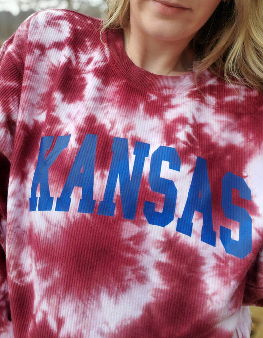 KANSAS Red Tie Dye Corded Crewneck Sweatshirt