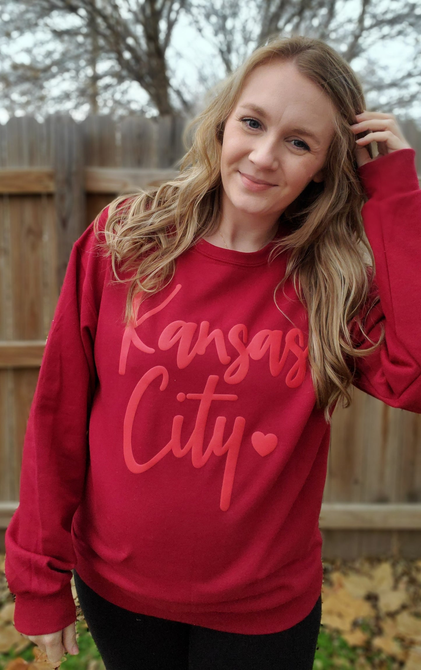 KANSAS CITY Script *PUFF* Red Tonal Crewneck Sweatshirt