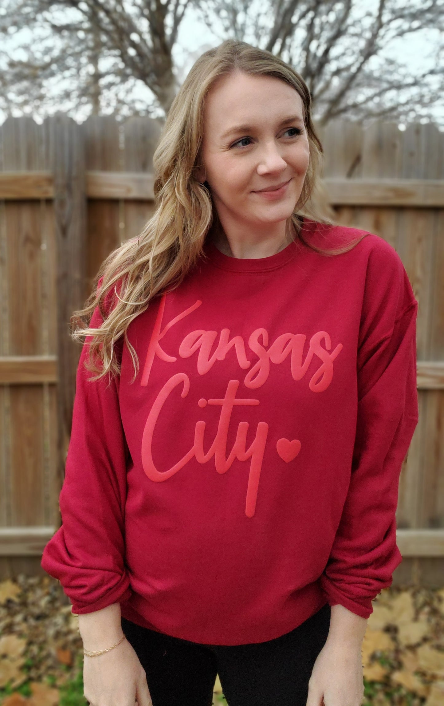 KANSAS CITY Script *PUFF* Red Tonal Crewneck Sweatshirt