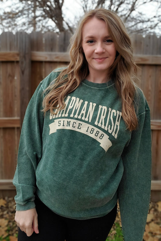 CHAPMAN IRISH Since 1888 Green Corded Crewneck