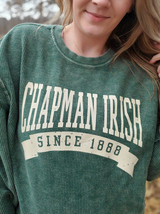 CHAPMAN IRISH Since 1888 Green Corded Crewneck