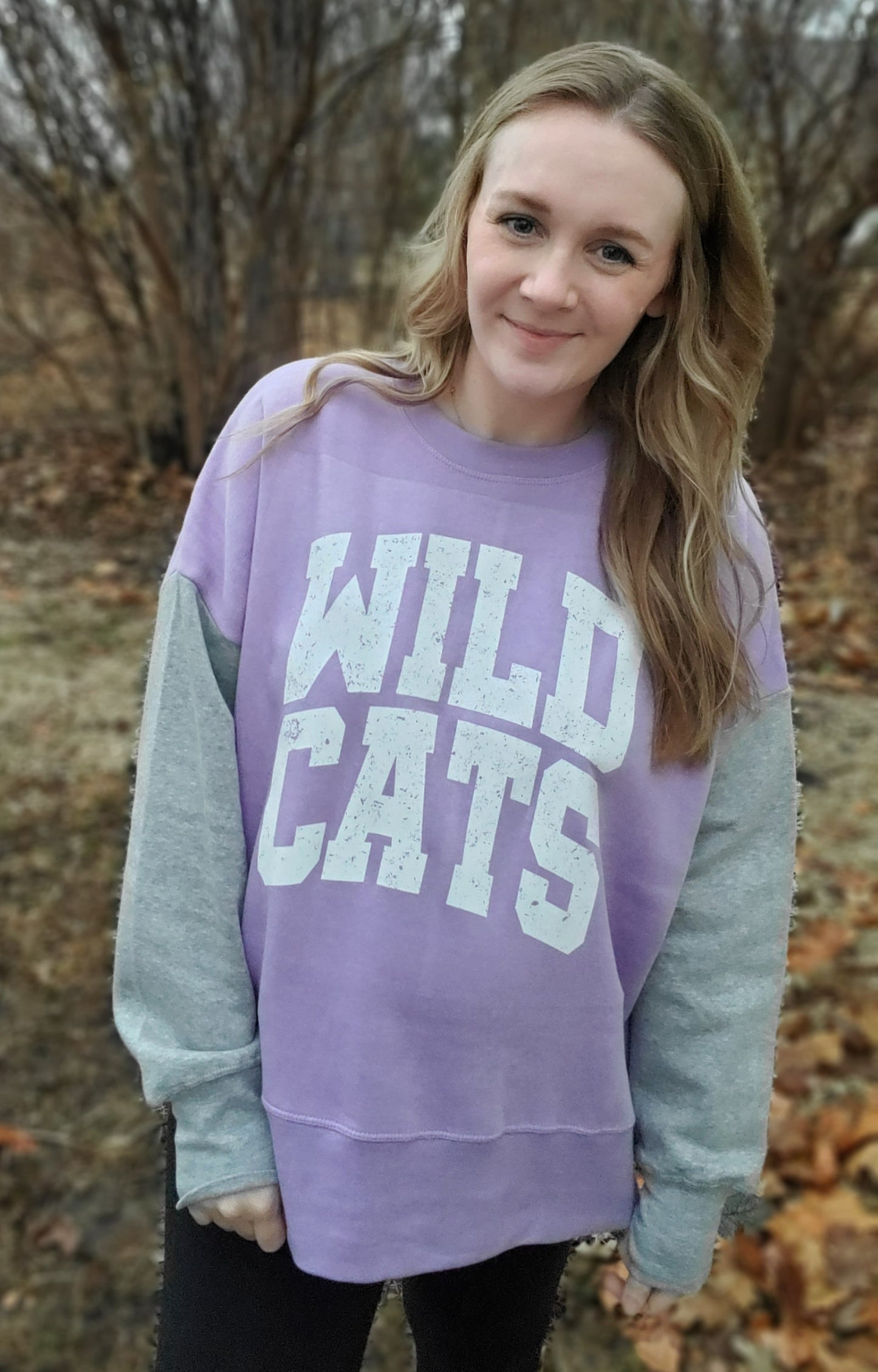 WILDCATS Distressed Colorblock Lavender/Grey Crewneck Sweatshirt