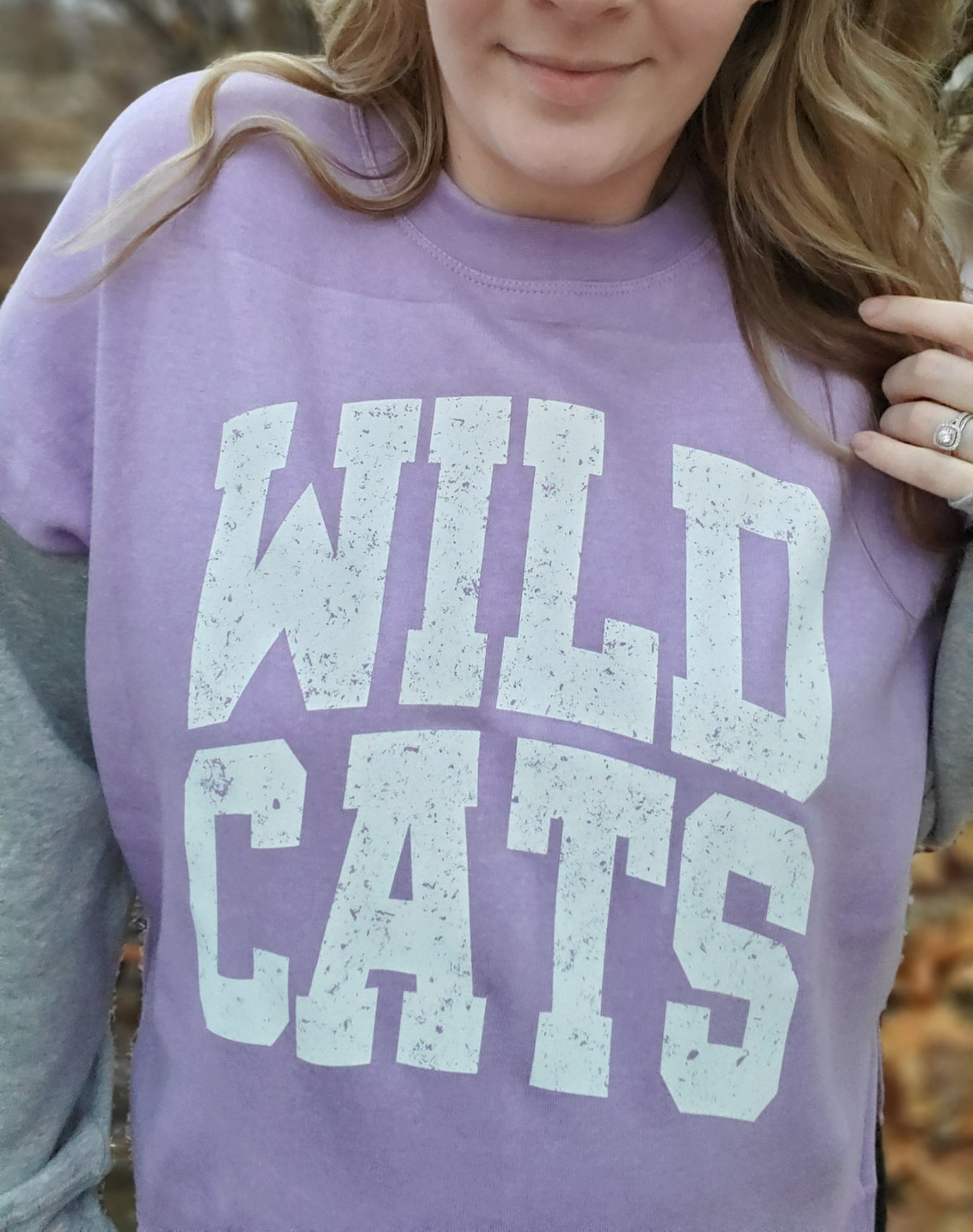 WILDCATS Distressed Colorblock Lavender/Grey Crewneck Sweatshirt