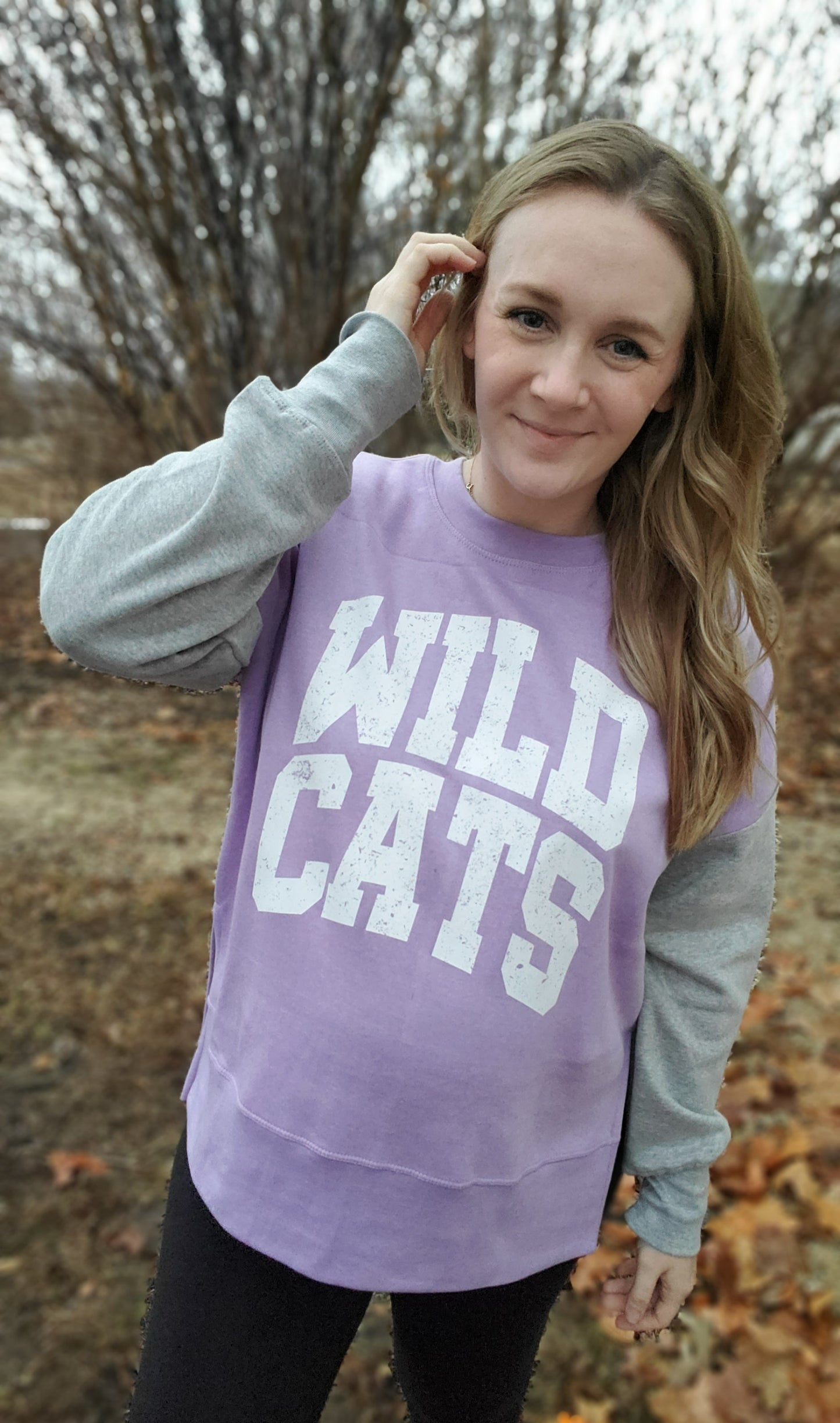 WILDCATS Distressed Colorblock Lavender/Grey Crewneck Sweatshirt