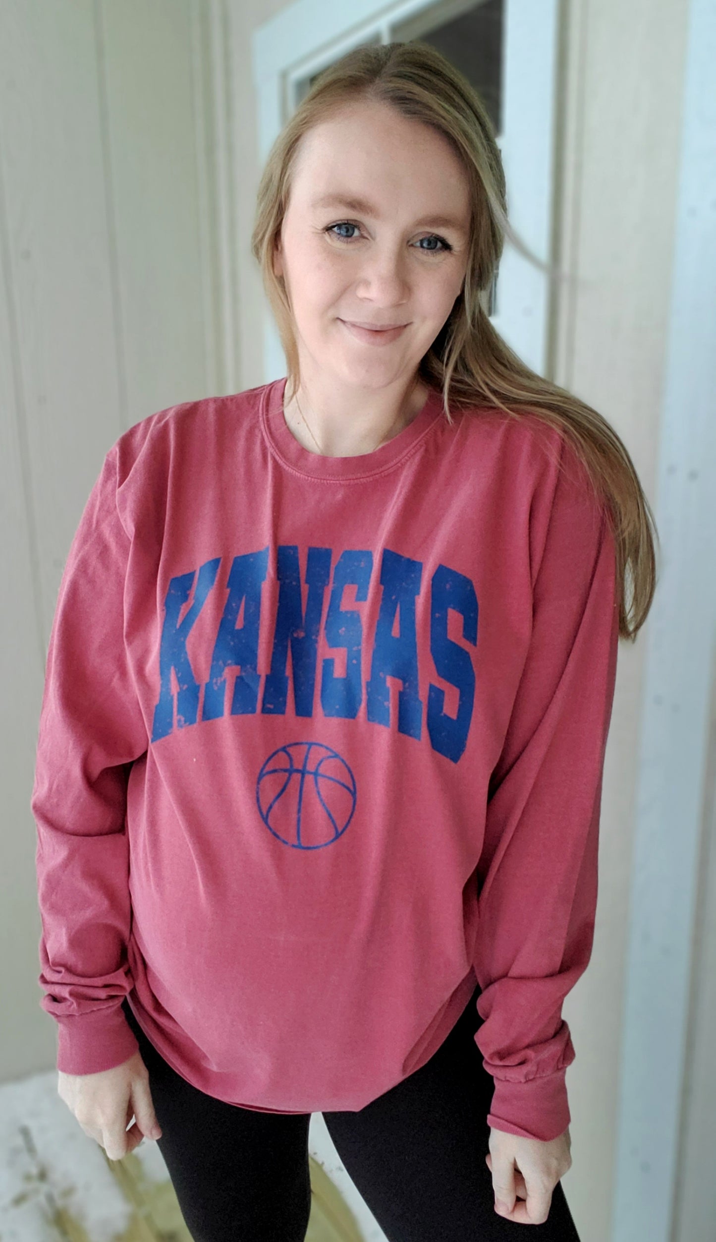 KANSAS BASKETBALL Red Vintage Wash Long Sleeve Tee