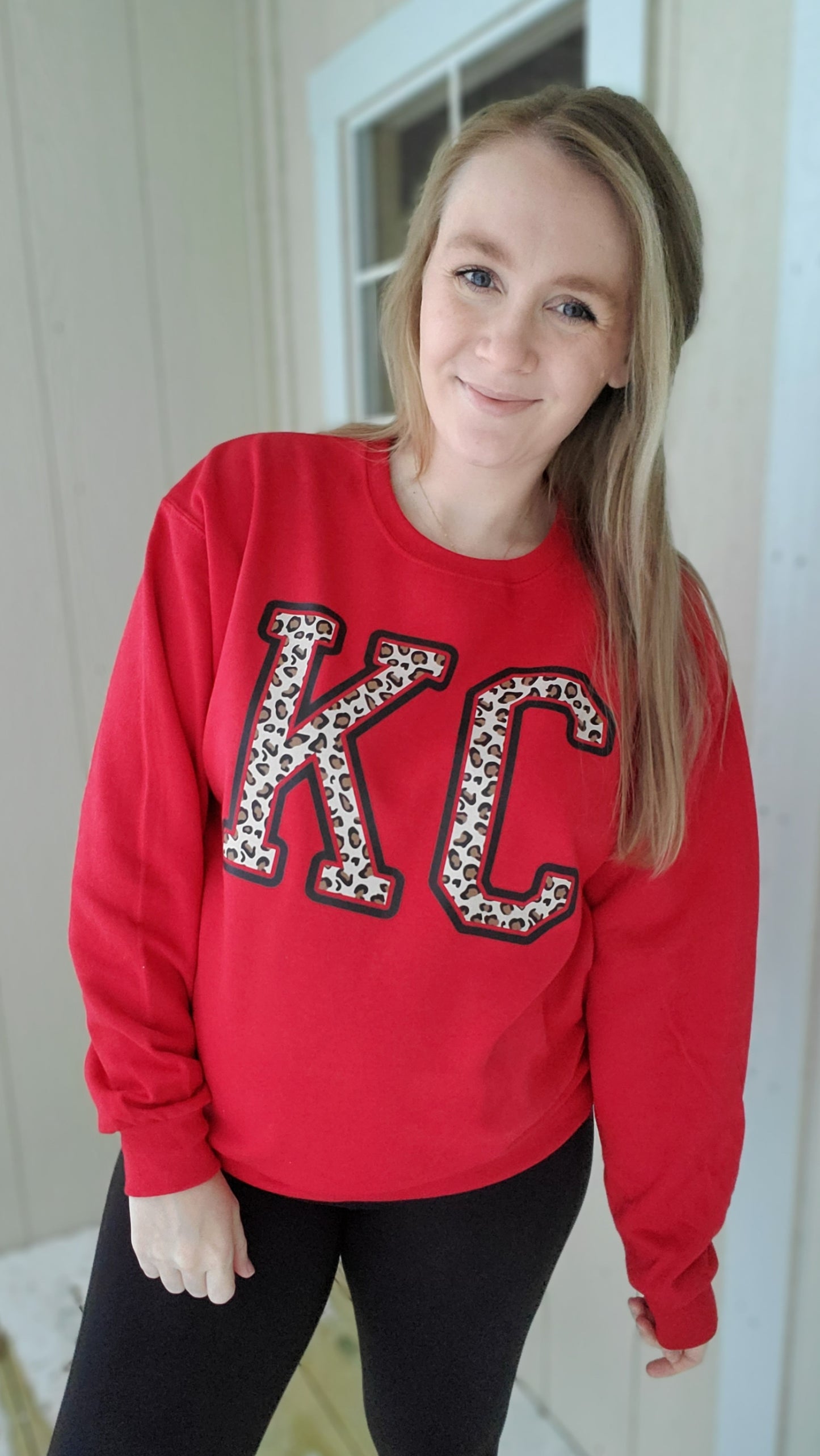 KC LEOPARD BLOCK Red Crewneck Sweatshirt