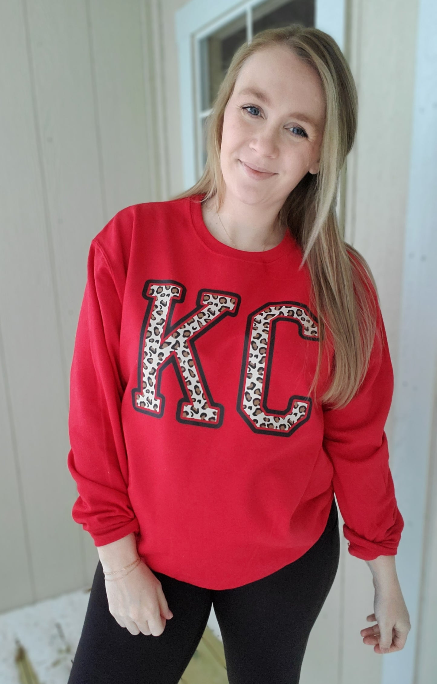 KC LEOPARD BLOCK Red Crewneck Sweatshirt