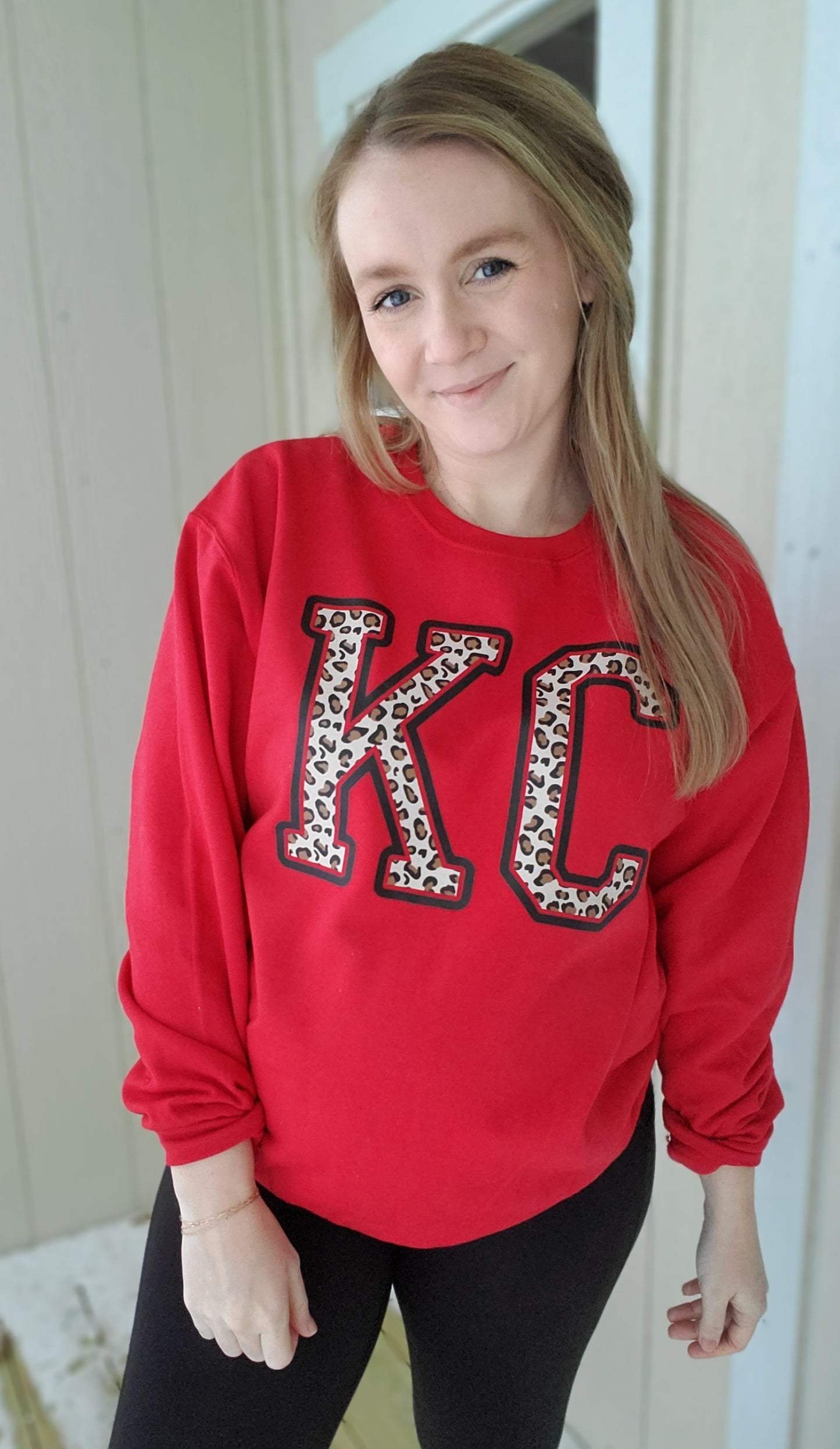 KC LEOPARD BLOCK Red Crewneck Sweatshirt