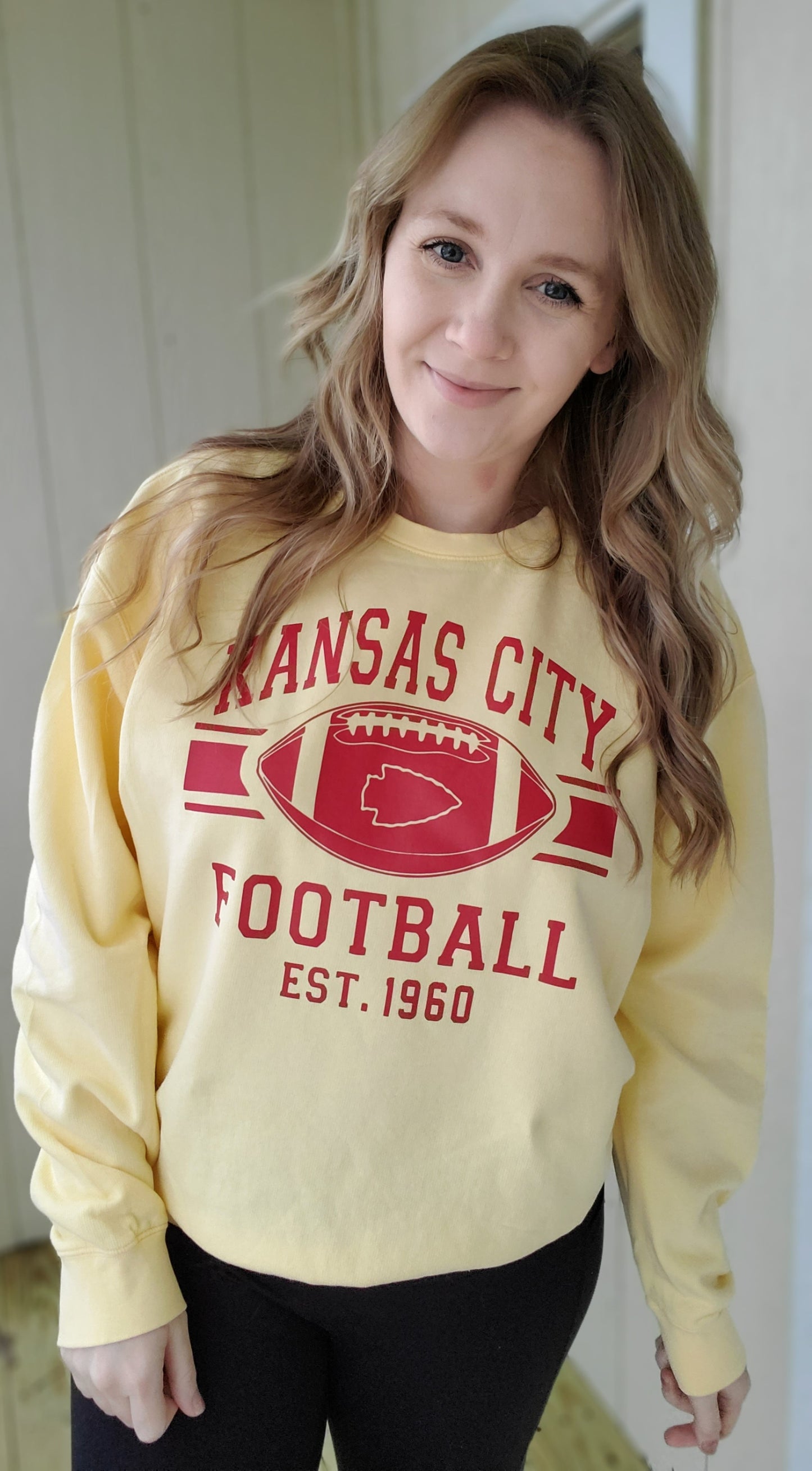 KC FOOTBALL 1960 Pastel Yellow Vintage Wash Crewneck Sweatshirt