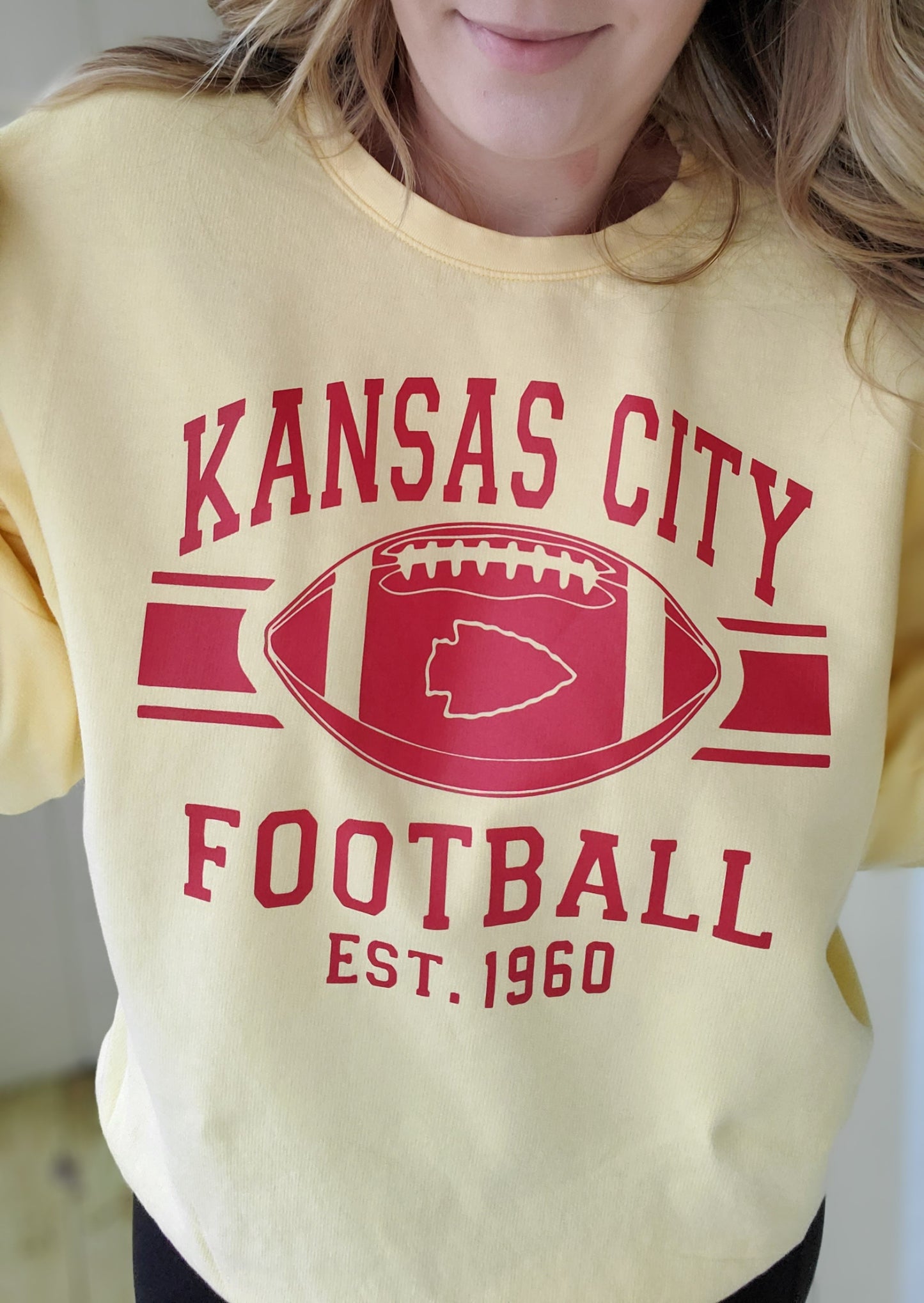 KC FOOTBALL 1960 Pastel Yellow Vintage Wash Crewneck Sweatshirt