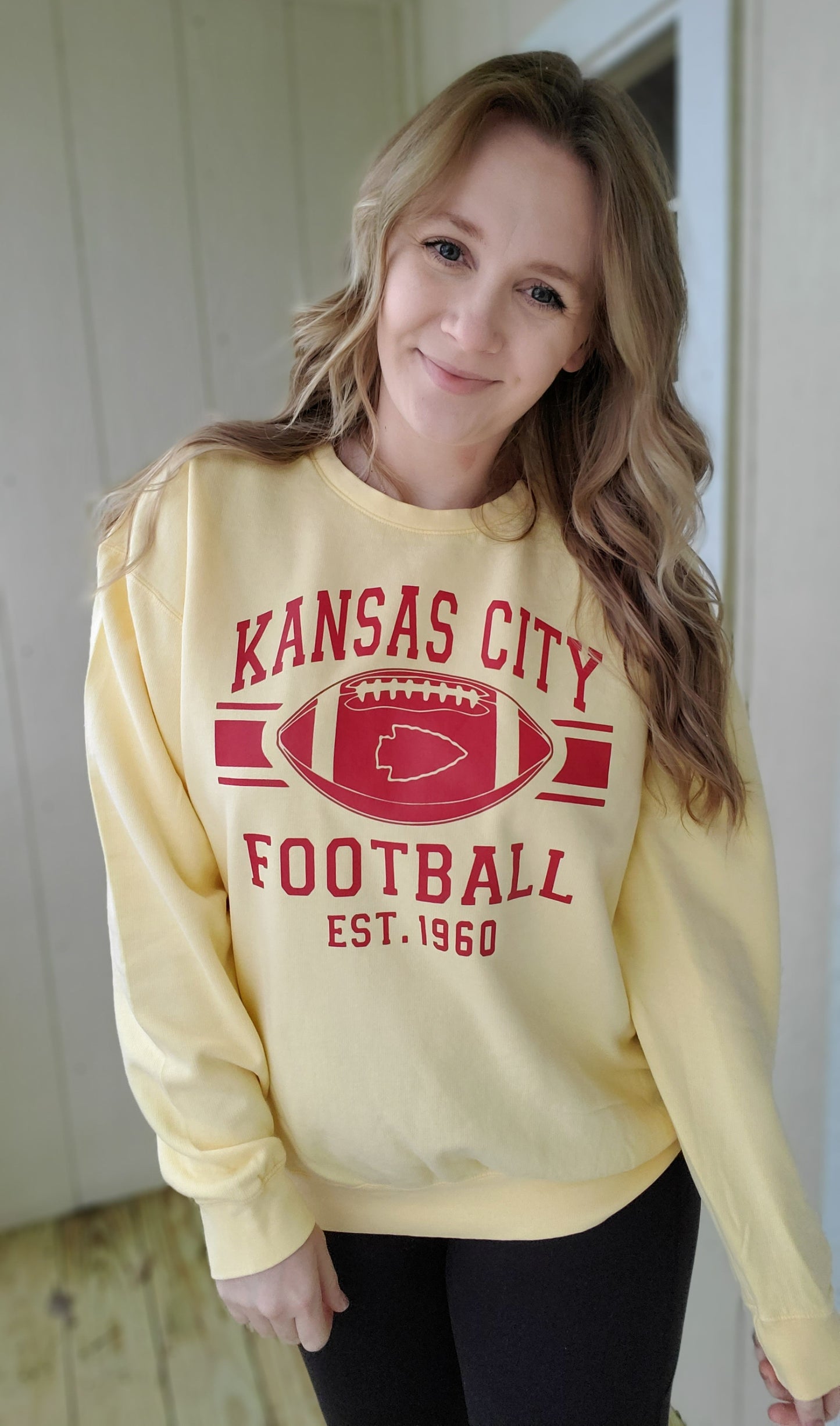 KC FOOTBALL 1960 Pastel Yellow Vintage Wash Crewneck Sweatshirt