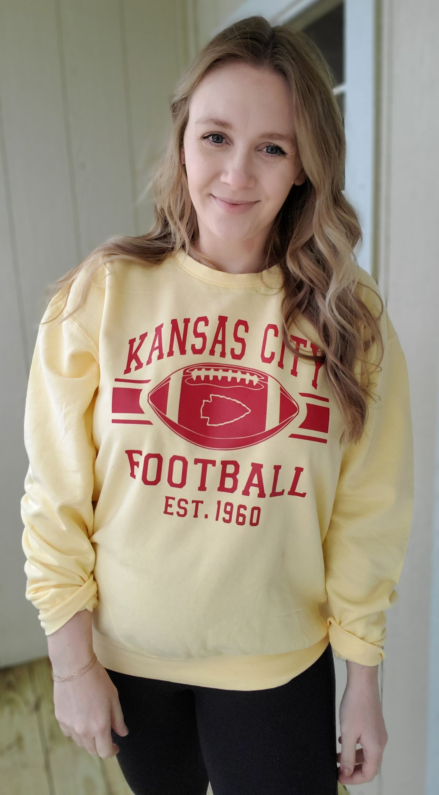 KC FOOTBALL 1960 Pastel Yellow Vintage Wash Crewneck Sweatshirt