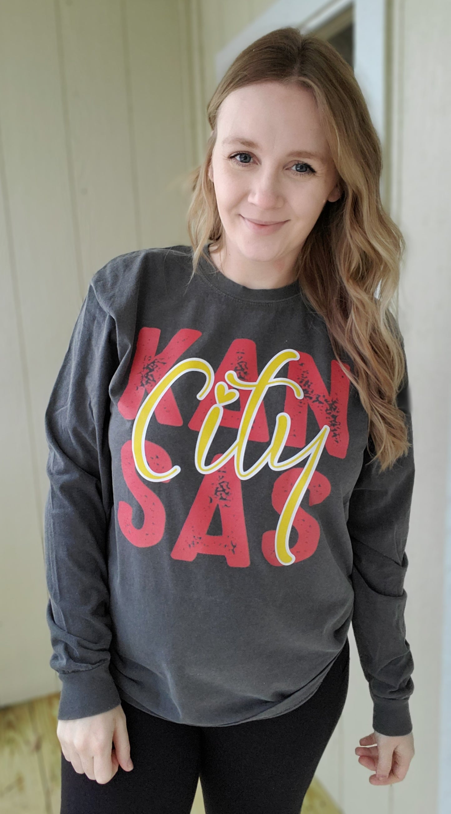 KANAS CITY RETRO Charcoal Vintage Wash Long Sleeve Tee