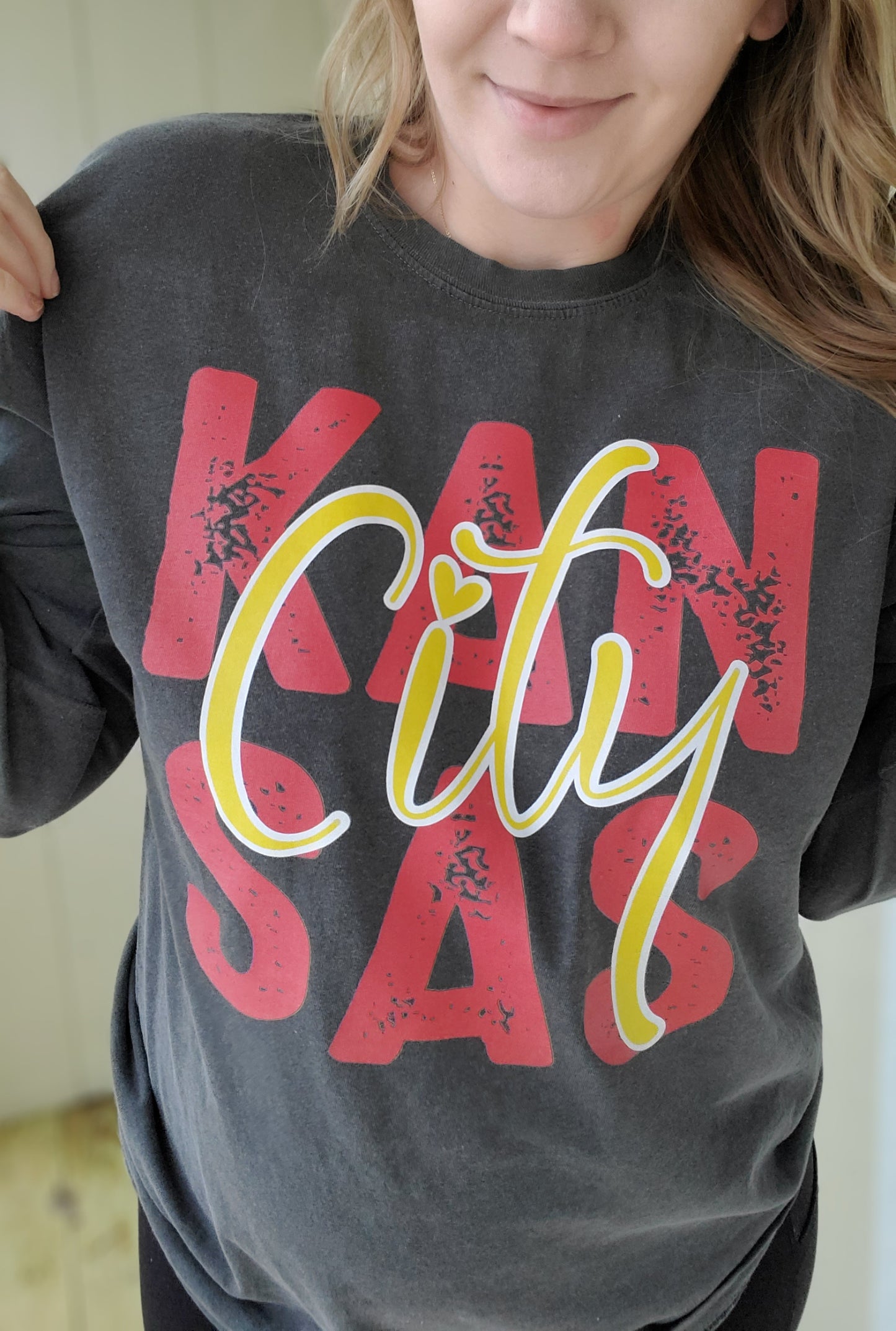 KANAS CITY RETRO Charcoal Vintage Wash Long Sleeve Tee