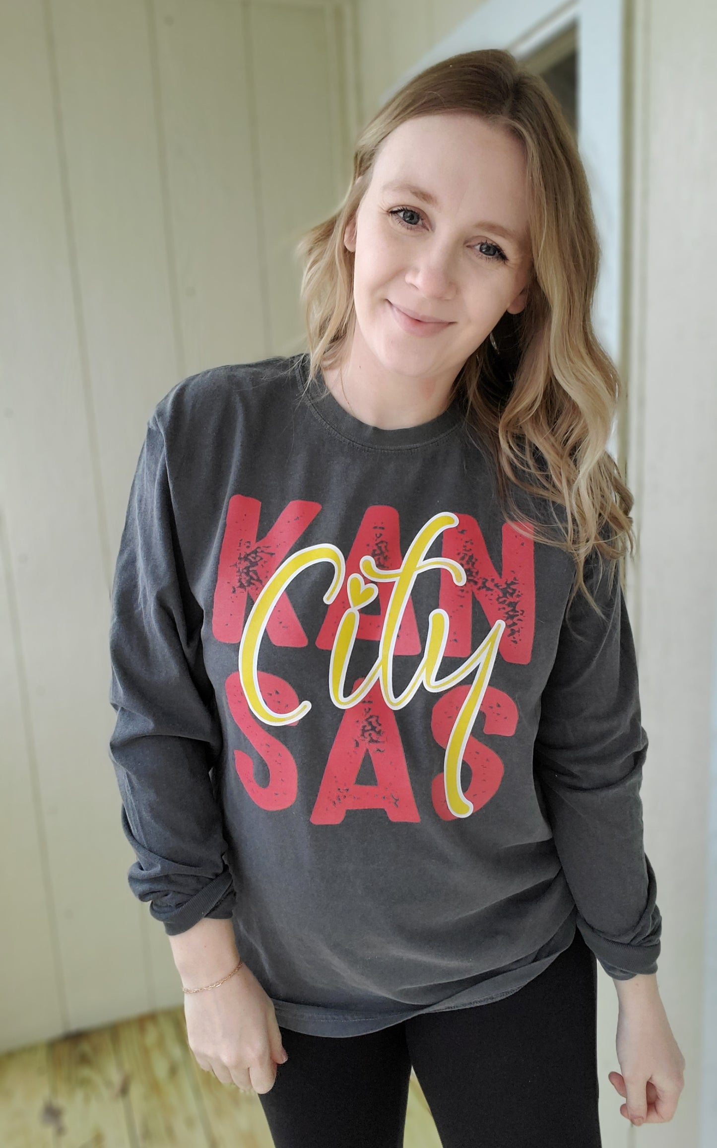 KANAS CITY RETRO Charcoal Vintage Wash Long Sleeve Tee