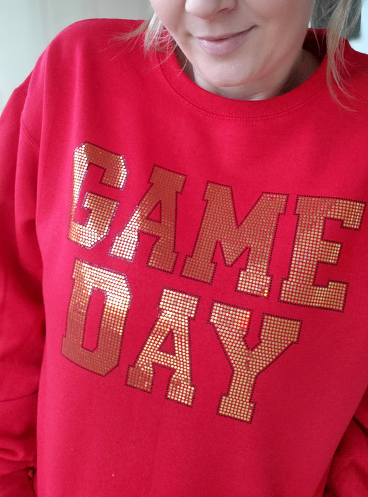 GAME DAY *Spangle* Red Crewneck Sweatshirt