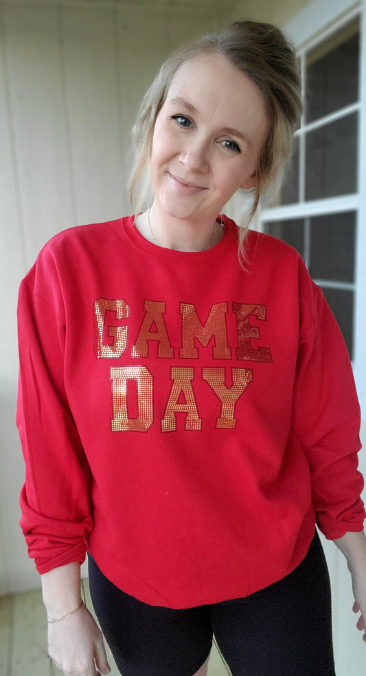 GAME DAY *Spangle* Red Crewneck Sweatshirt