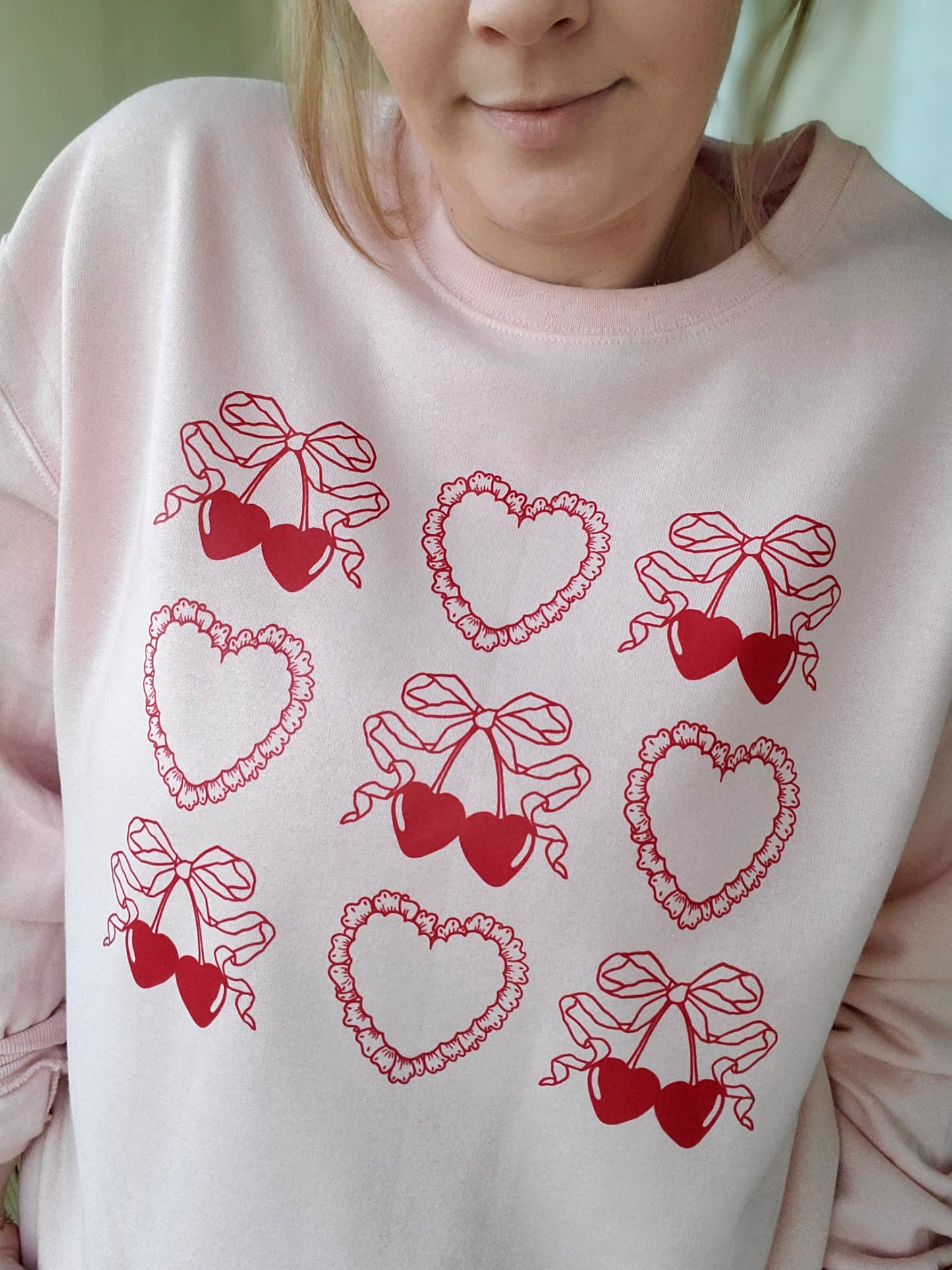 HEARTS & CHERRIES Blush Pink Crewneck Sweatshirt