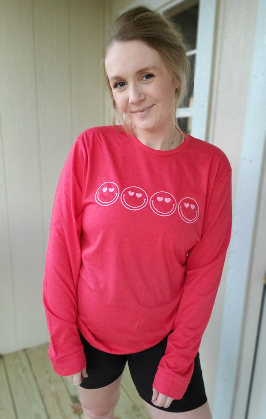 HEART EYES Red Long Sleeve Shirt (ADULT)