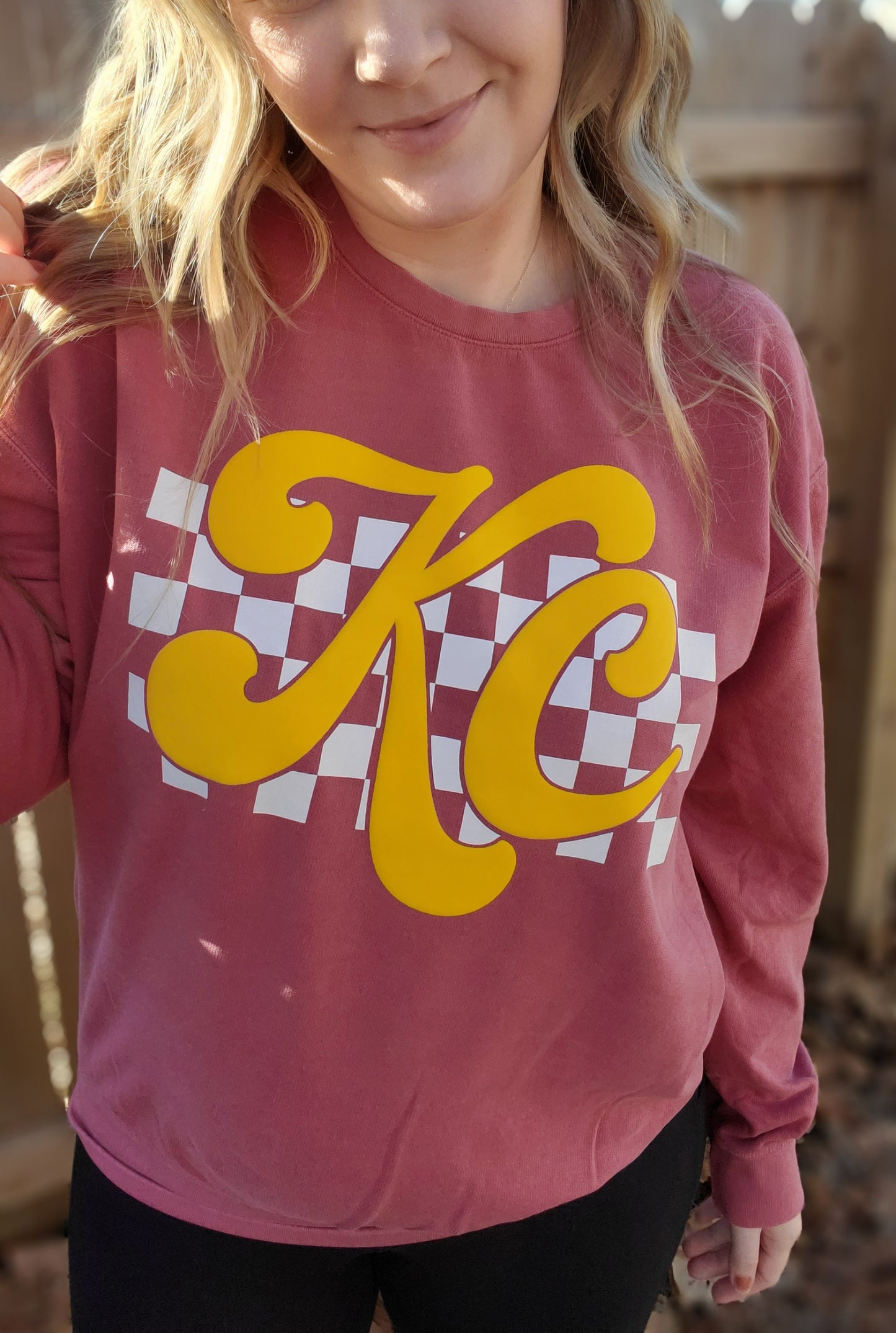 KC CHECKERED *PUFF* Red Vintage Wash Crewneck Sweatshirt