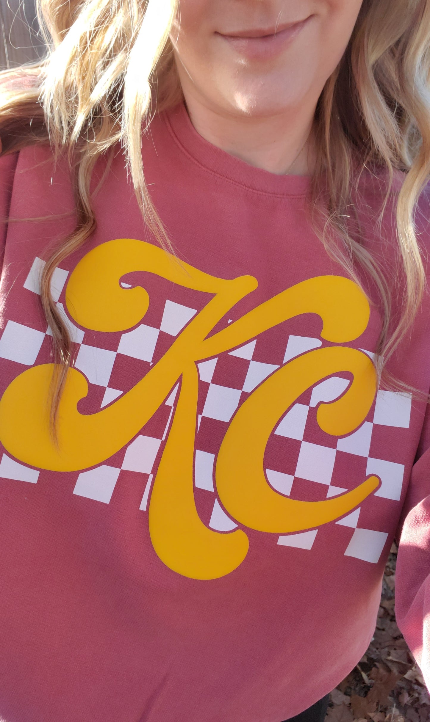 KC CHECKERED *PUFF* Red Vintage Wash Crewneck Sweatshirt